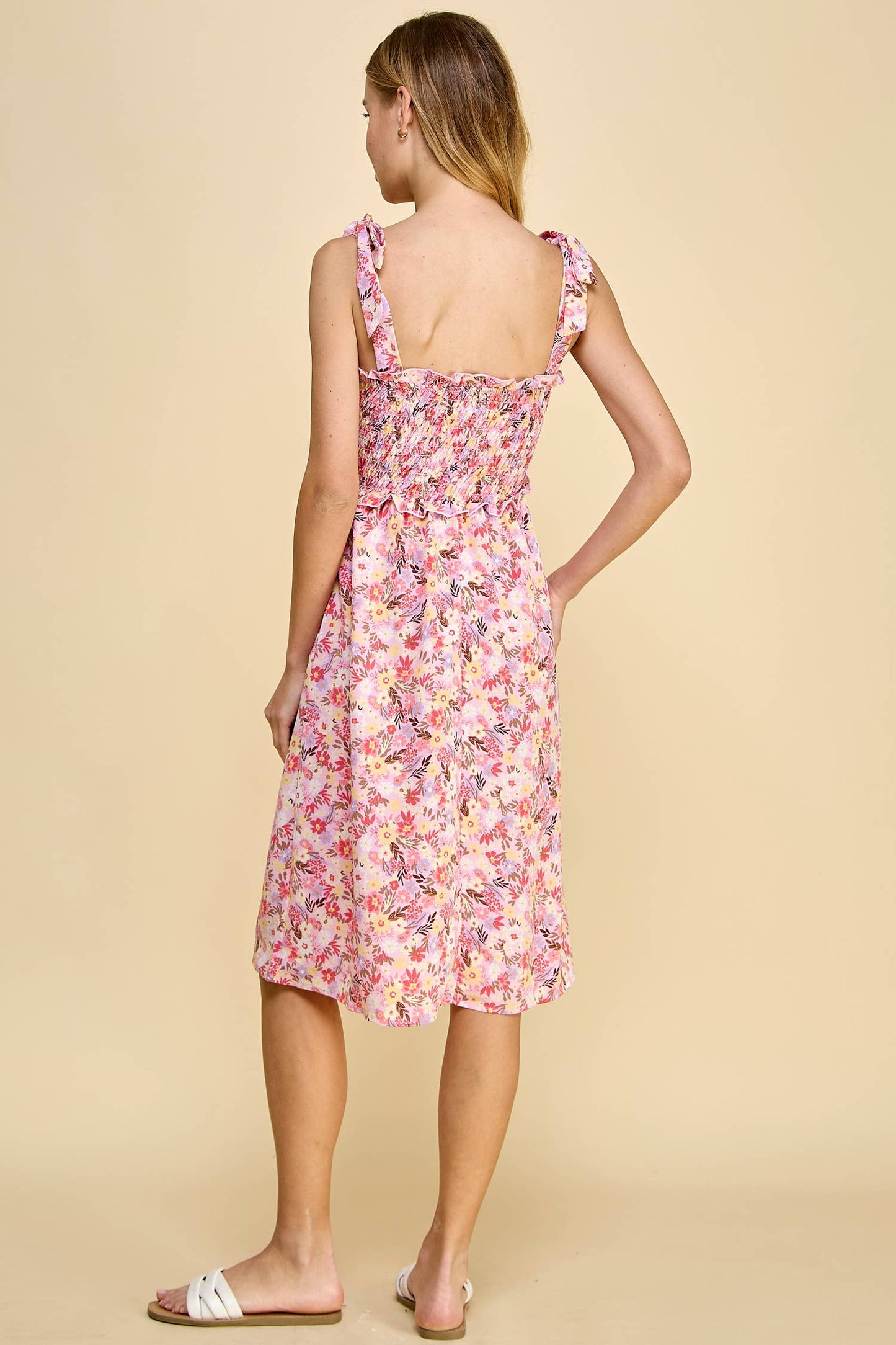 SMOCKED TOP MIDI DRESS