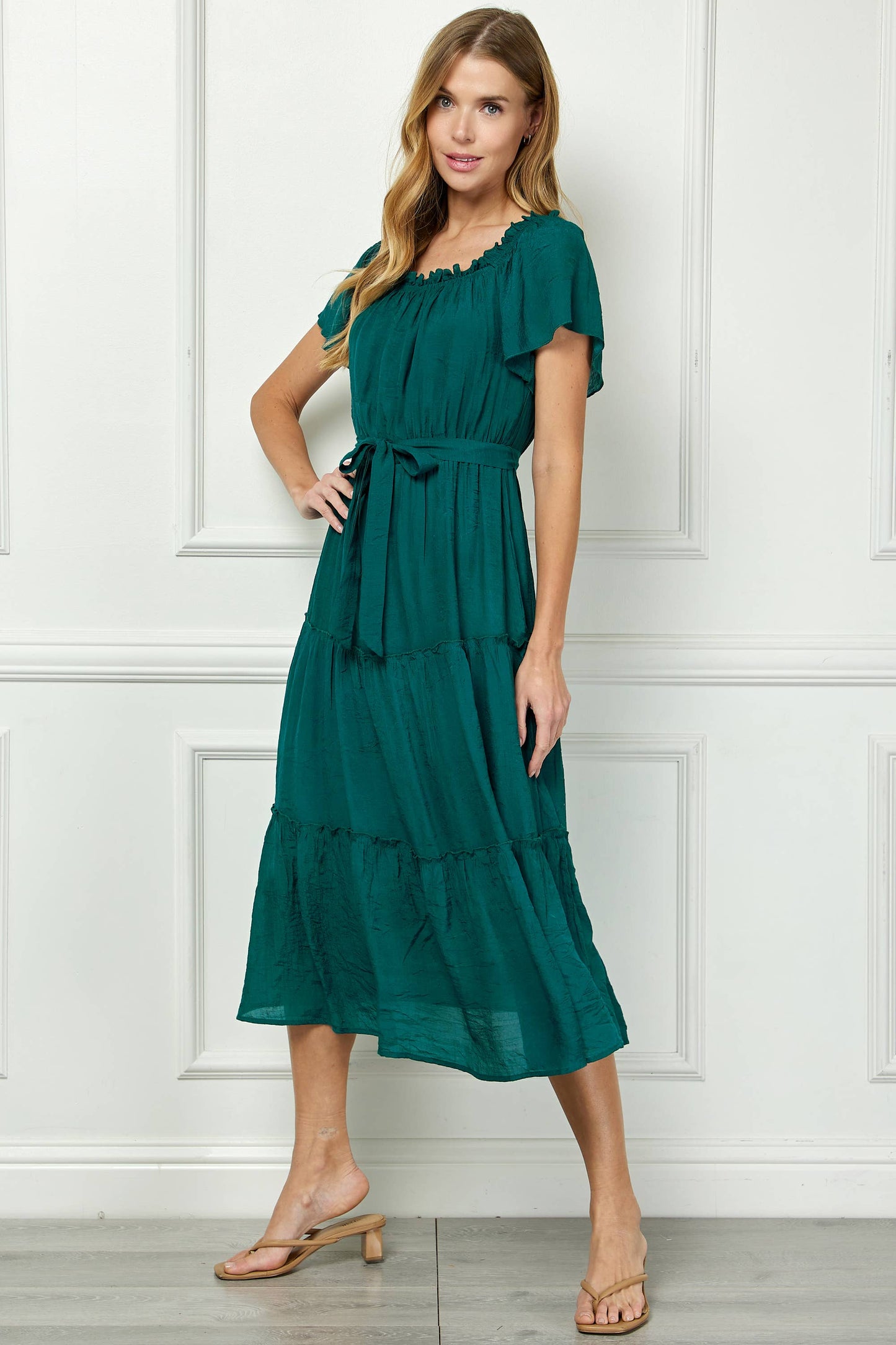 RUFFLE TIERED CROPPED MAXI WITH LINING