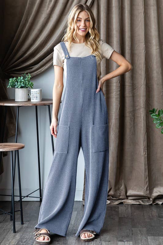 SOLID URBAN RIBBED JUMPSUITS