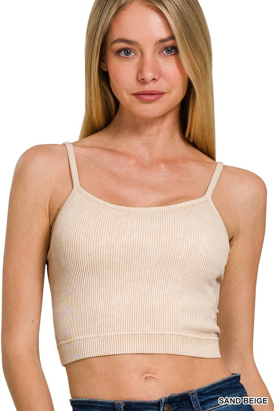 Stone Washed Ribbed Seamless Tank Top