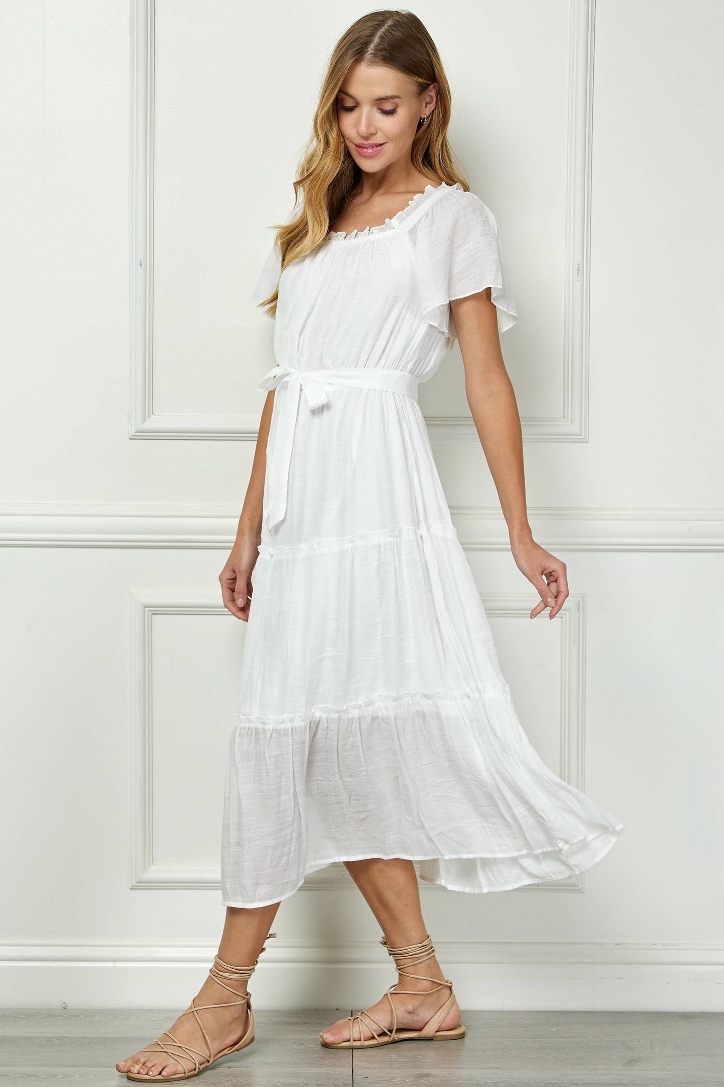 RUFFLE TIERED CROPPED MAXI WITH LINING