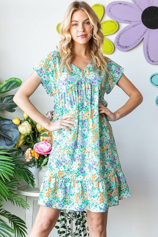 MINT FLORAL MINI BABYDOLL DRESS