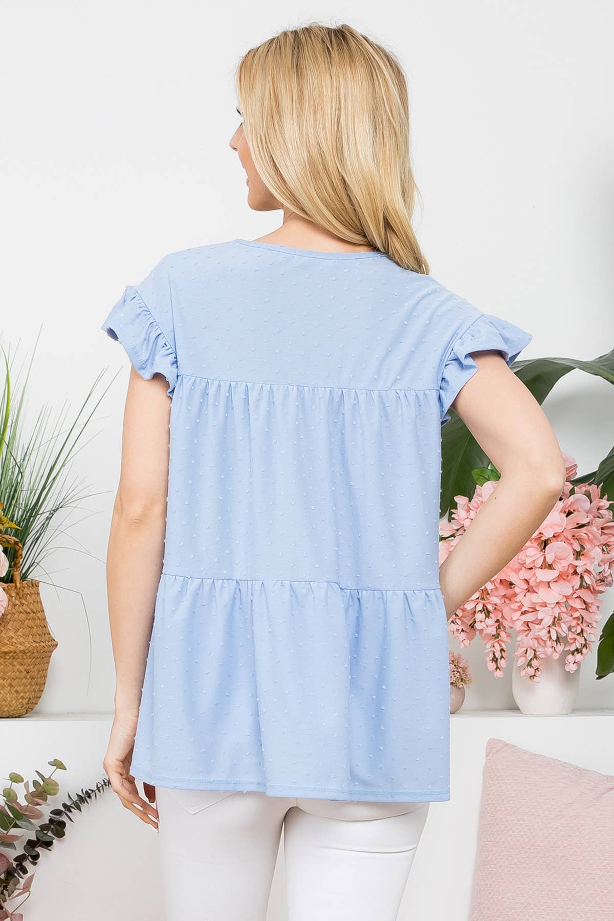 PLUS SIZE ROUND NECK CAP SLEEVE SWISS DOT TOP