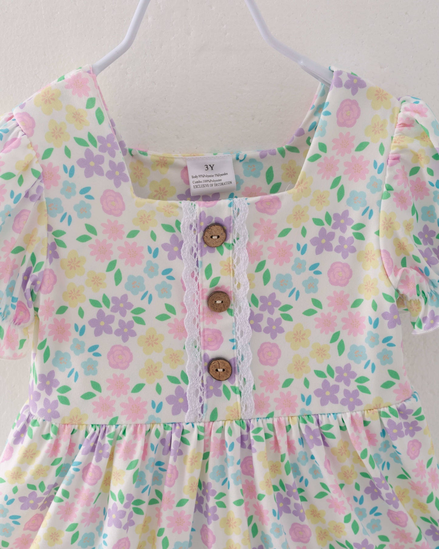 Spring Floral Puff Sleeves Ruffle Girl Dress