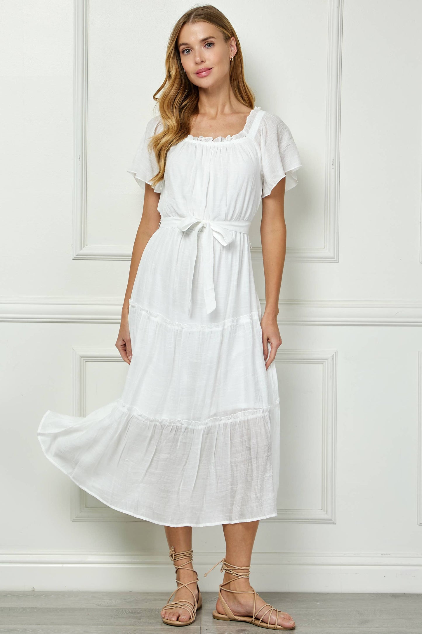 RUFFLE TIERED CROPPED MAXI WITH LINING