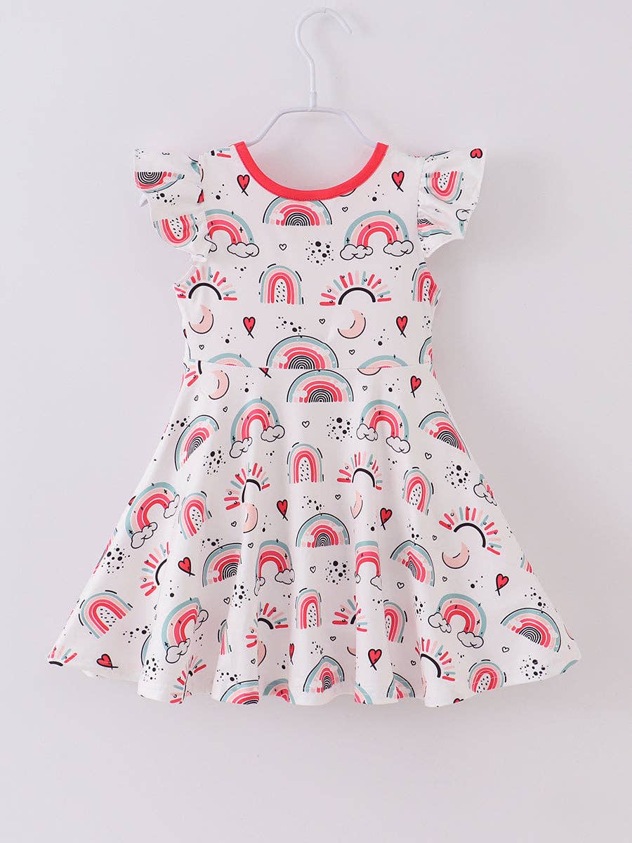Retro Rainbow Ruffle Girl Dress