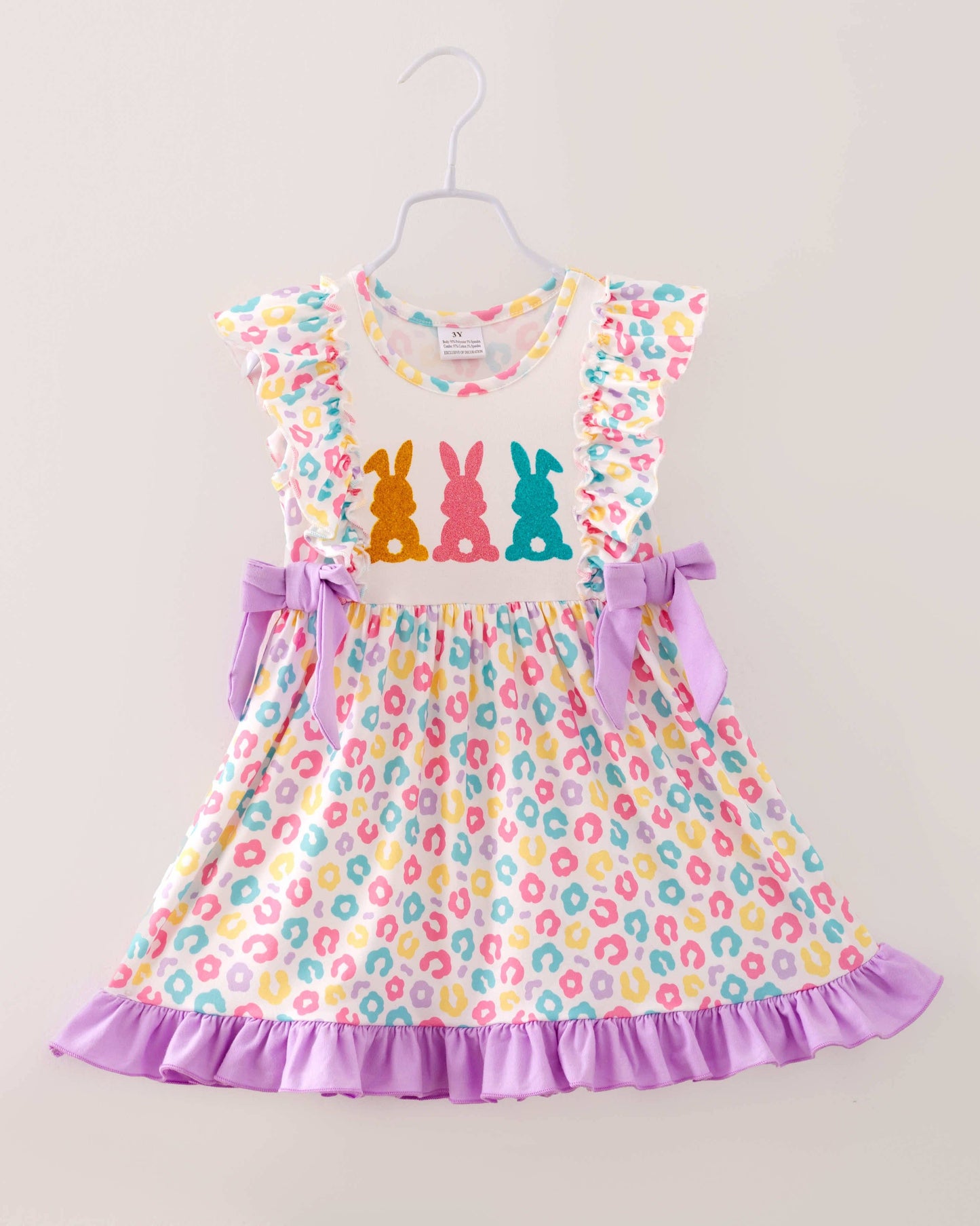 Easter Purple Blue Leopard Rabbit Bunny Ruffle Girl Dress