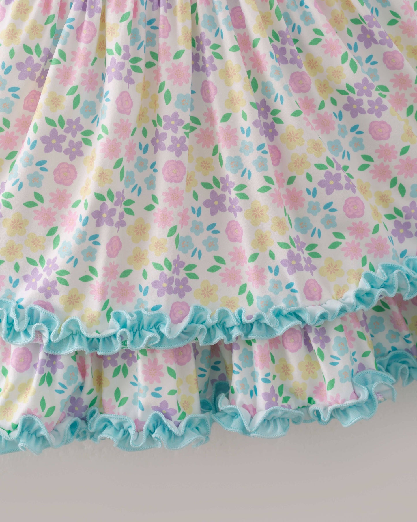 Spring Floral Puff Sleeves Ruffle Girl Dress
