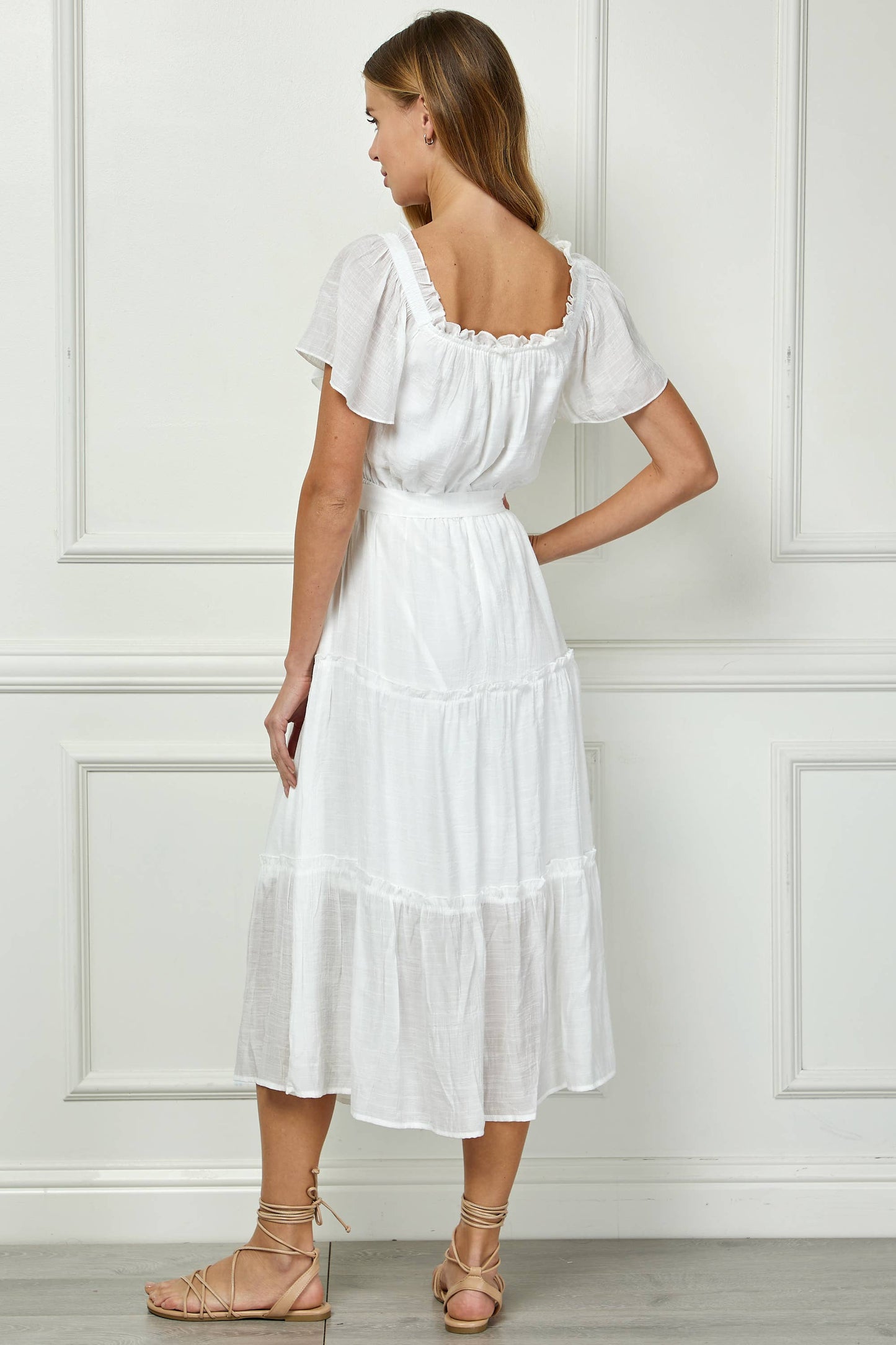 RUFFLE TIERED CROPPED MAXI WITH LINING