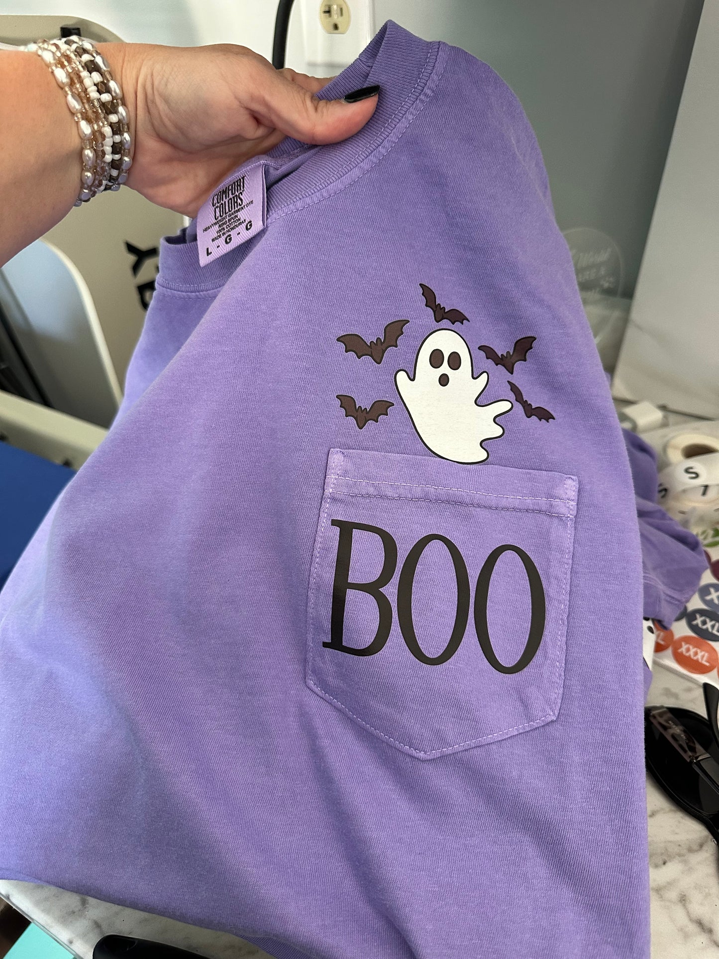 BOO Ghost Tee Pocket Comfort Colors