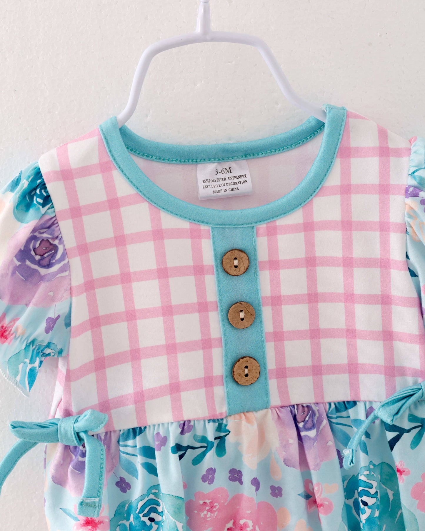 Pink Blue Plaid Flower Baby Girl Romper