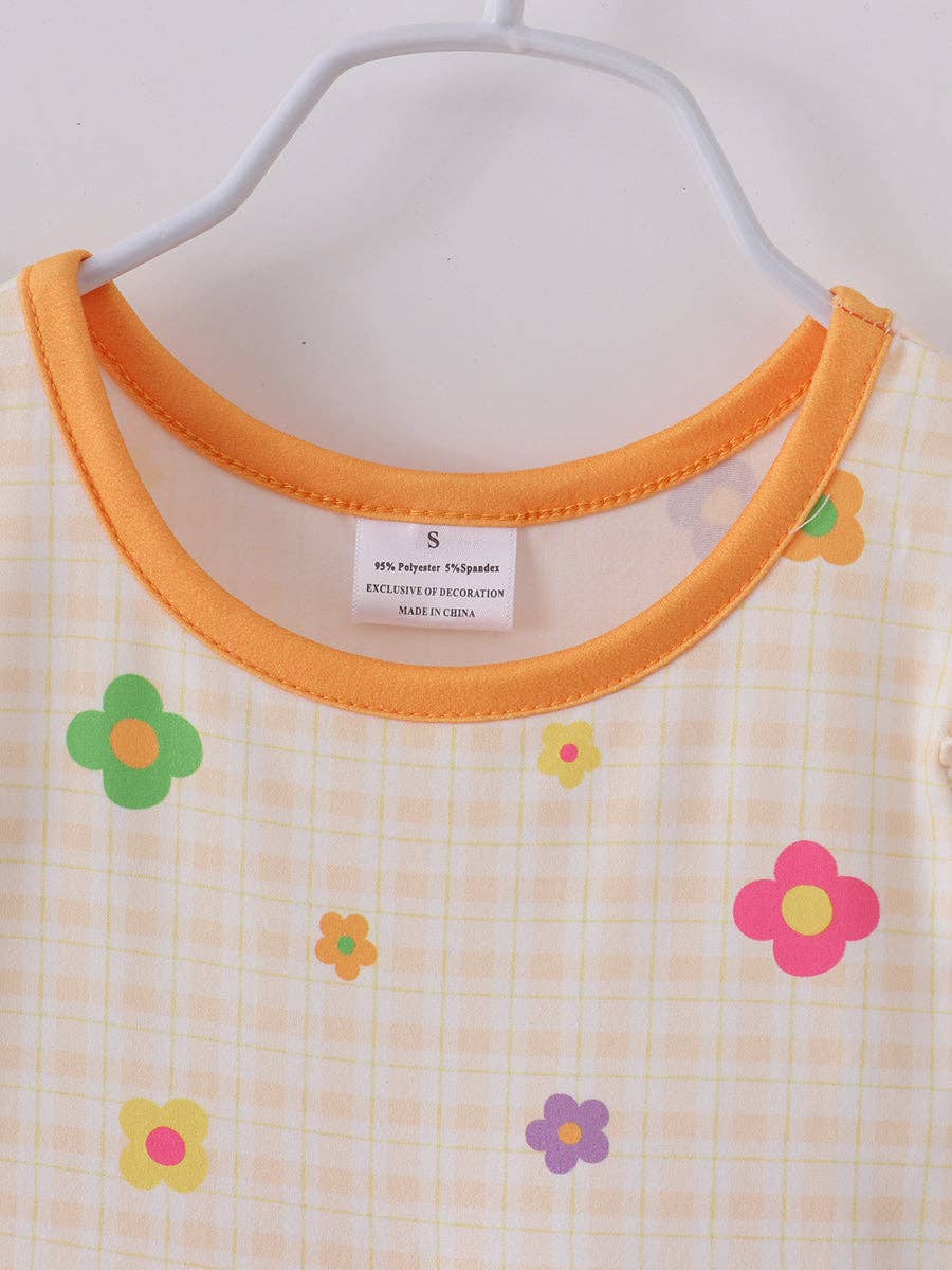 Retro Flower Yellow Plaid Ruffle Girl Dress