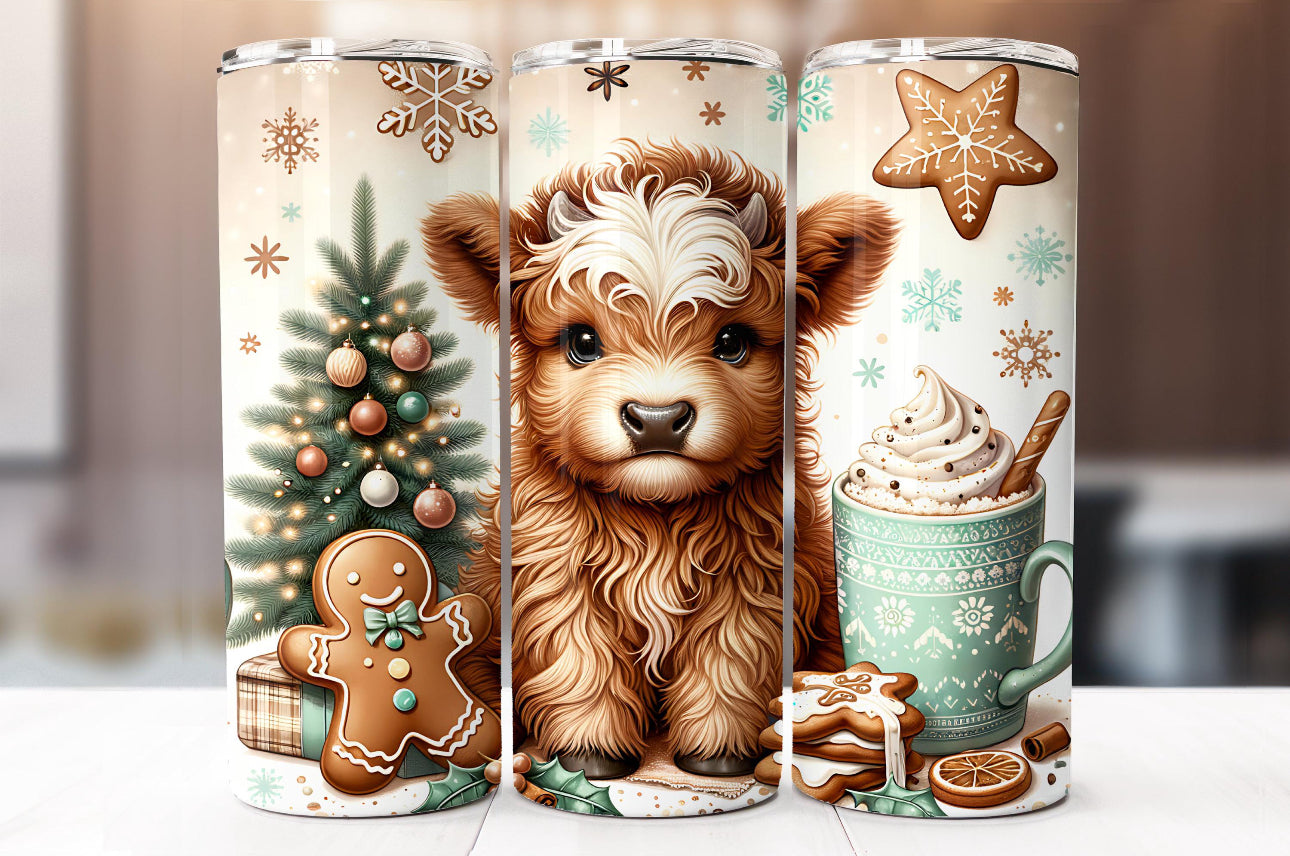 20oz. Tumbler Gingerbread Highland Cow Christmas Design