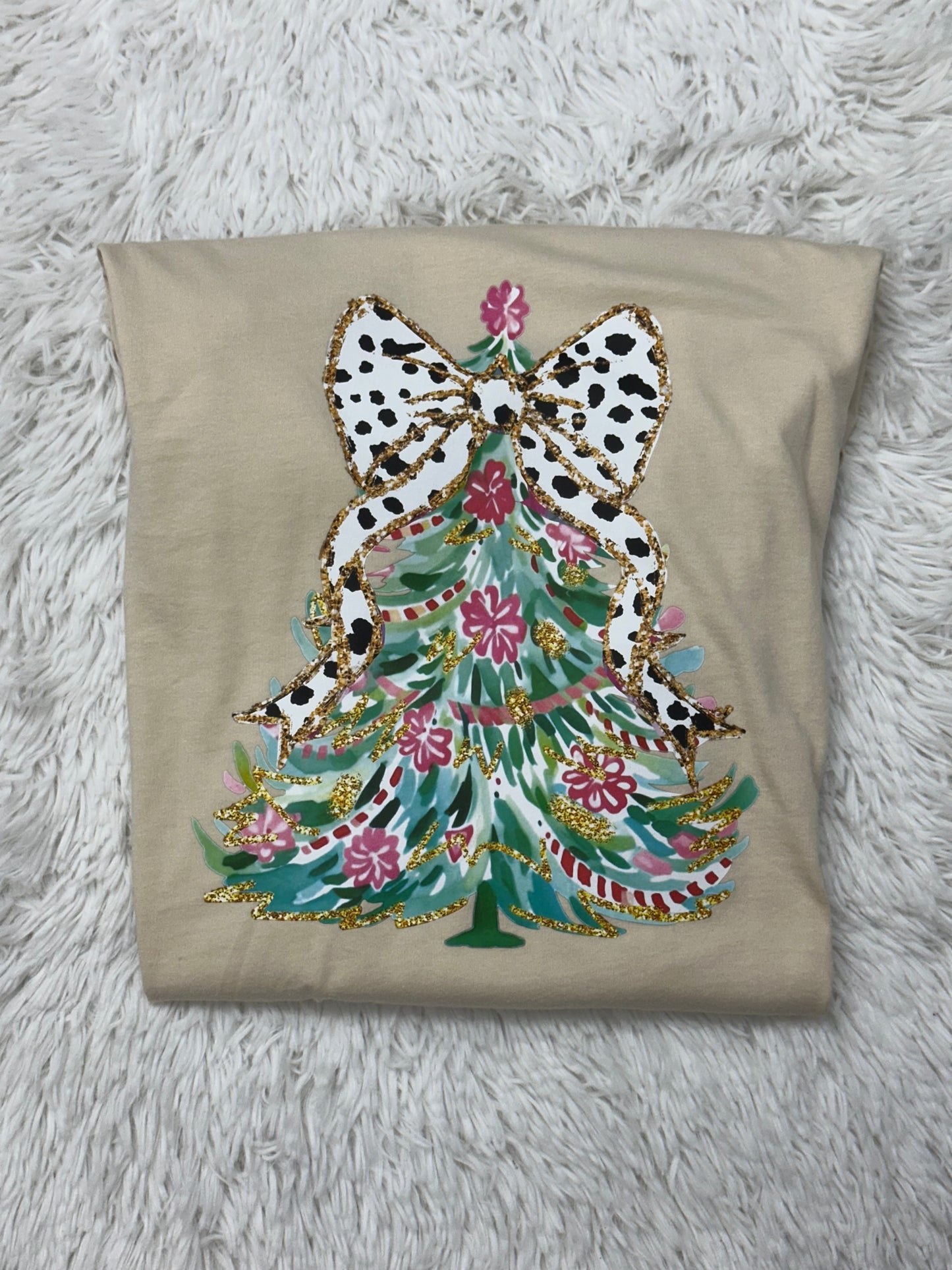 Dainty Christmas Tree w/Bow Long Sleeve Bella Canvas Tee