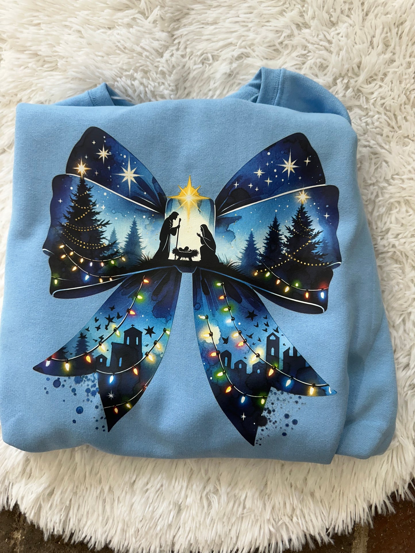 Nativity Scene Bow Crewneck Sweatshirt