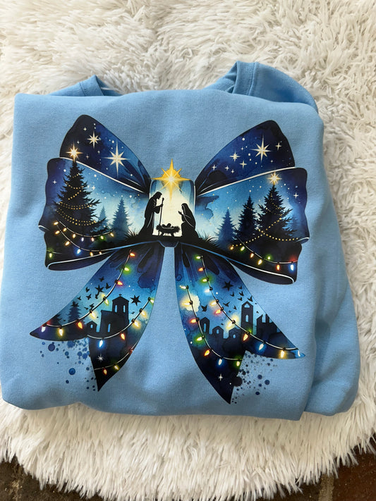 Nativity Scene Bow Crewneck Sweatshirt
