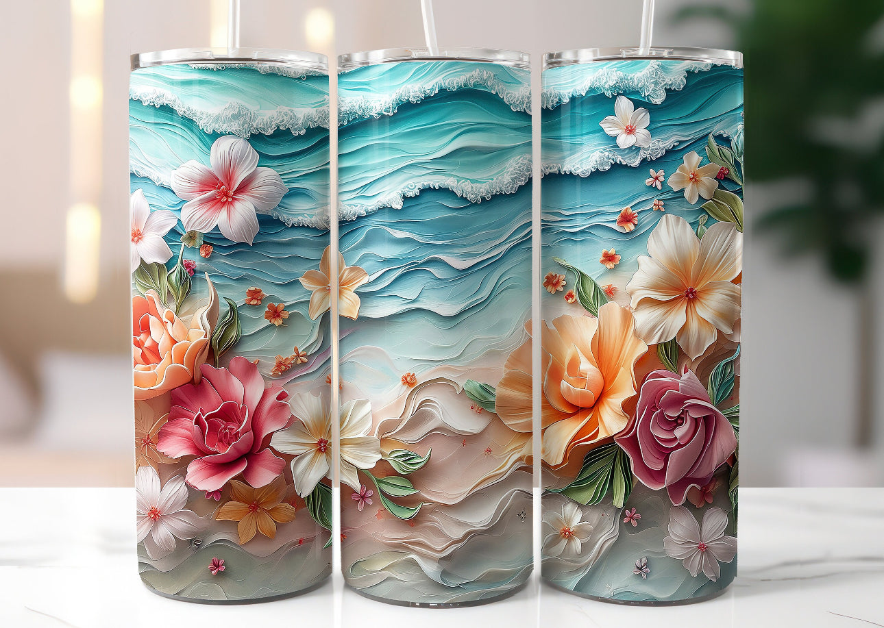 20oz. Tumbler Hawaiian Flowers Ocean design