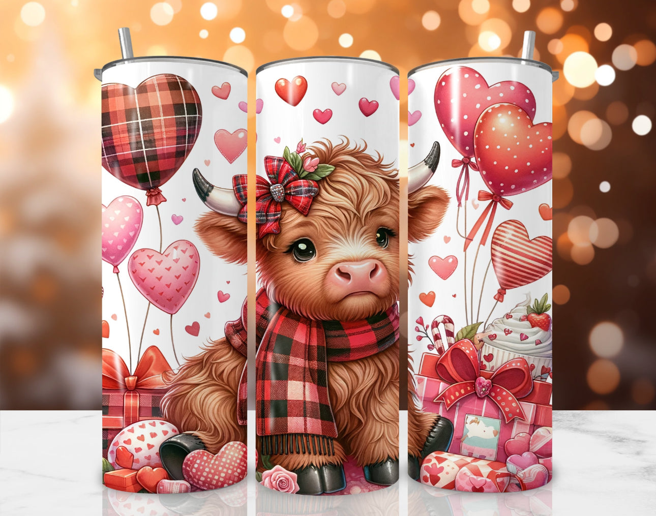 20oz. Tumbler Highland Cow Valentines
