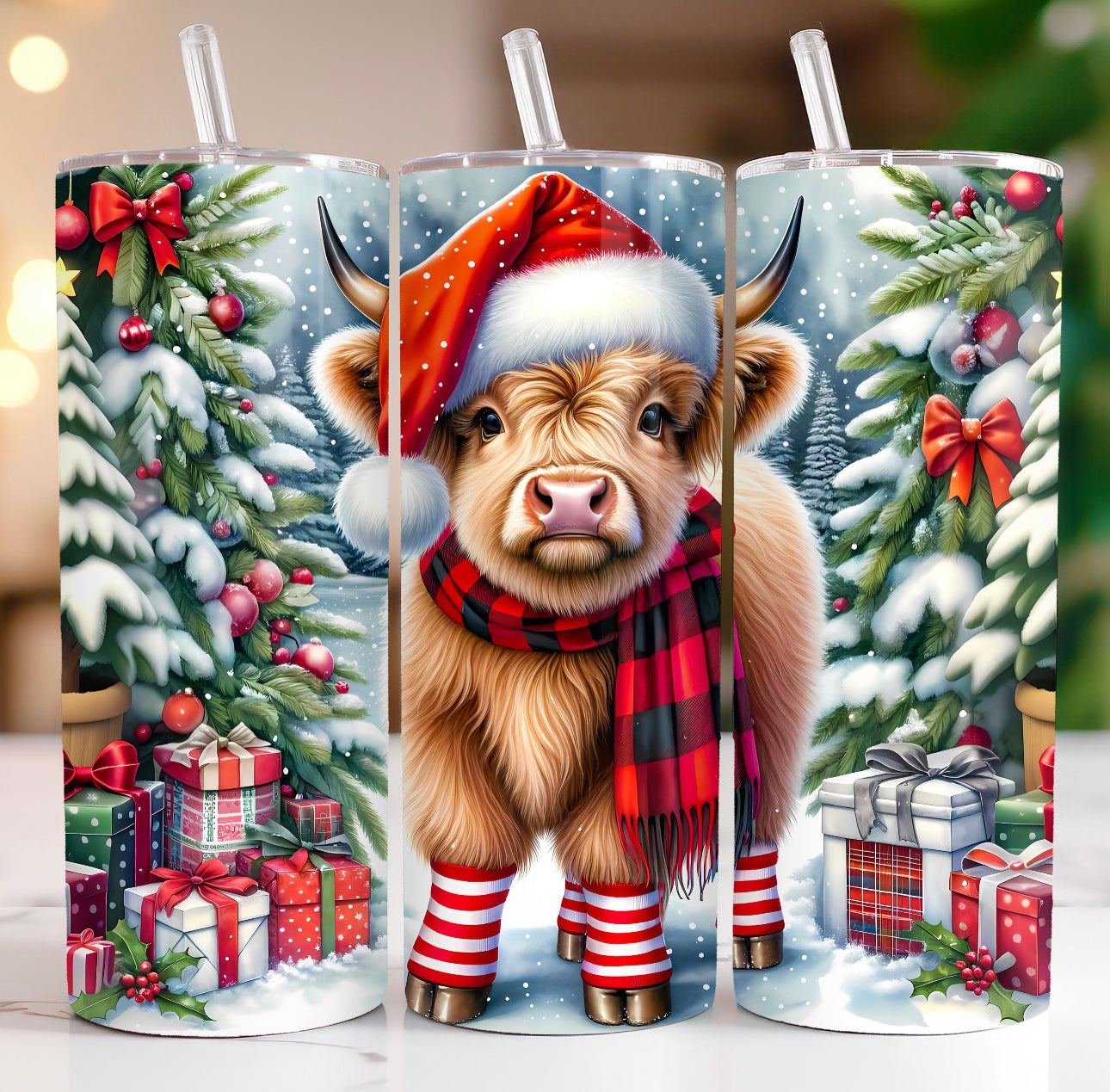 20oz. Tumbler Highland Cow Christmas Design