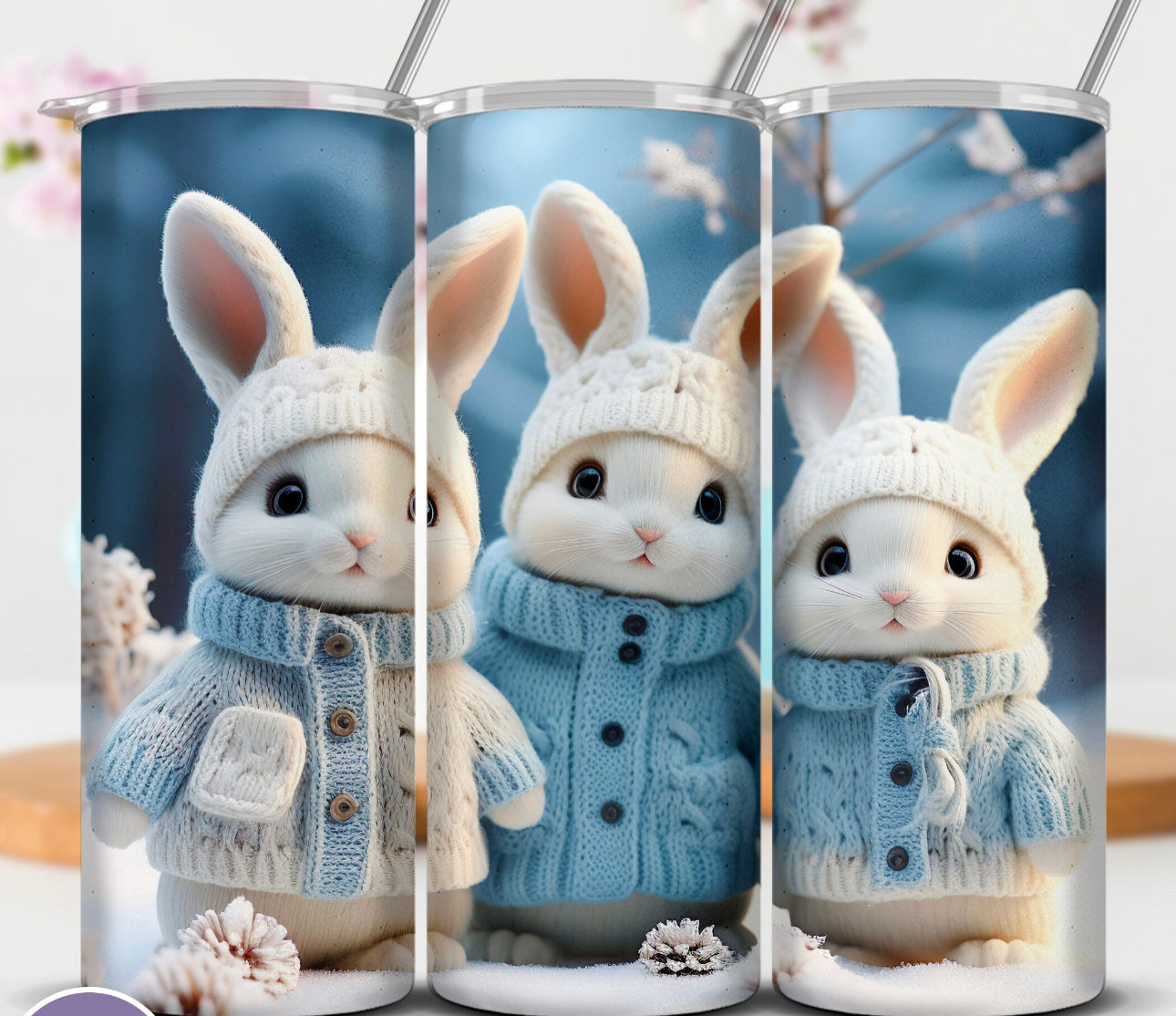 20oz. Tumbler Green Blue Snow Rabbits