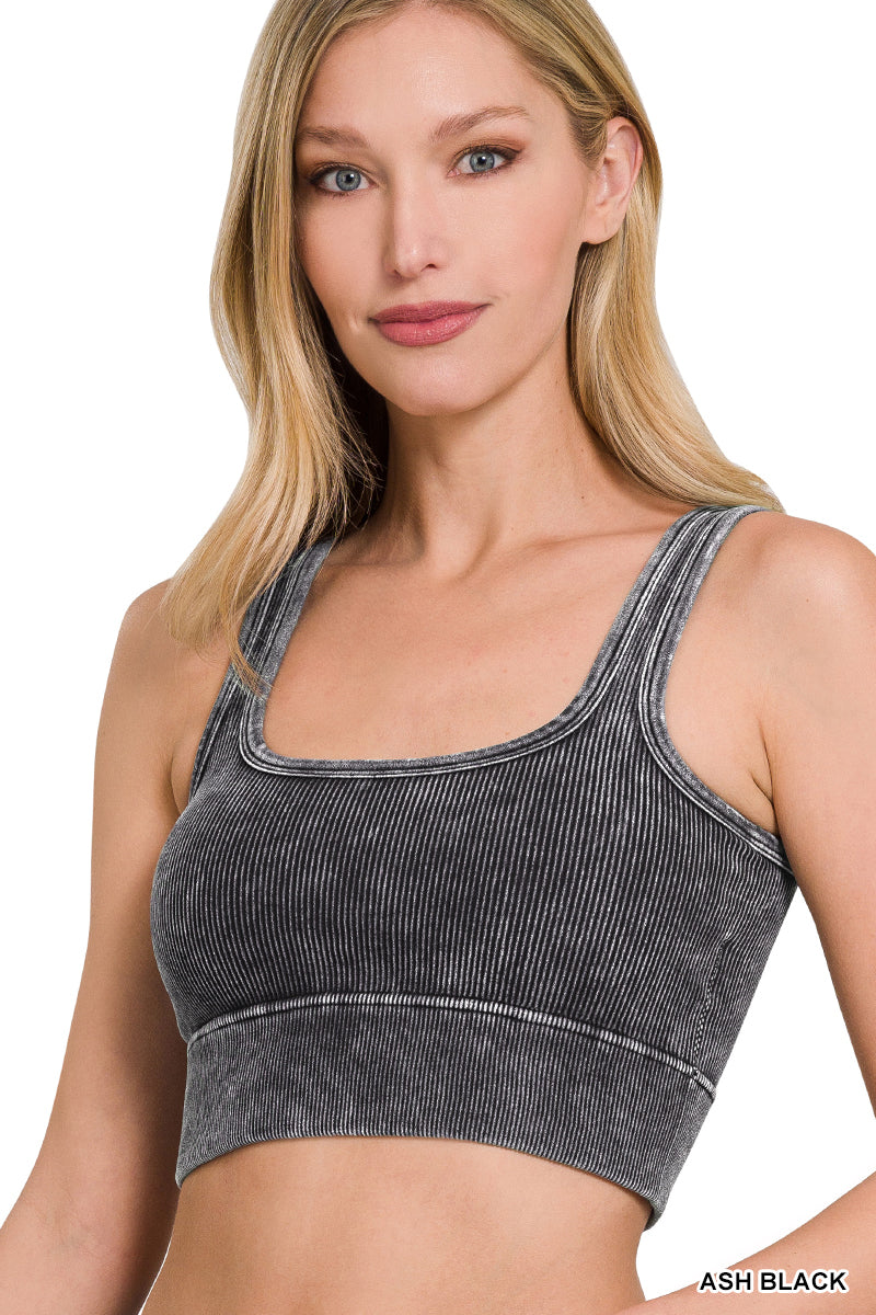 WASHED RIBBED SQUARE NECK CROPPED TANK TOP