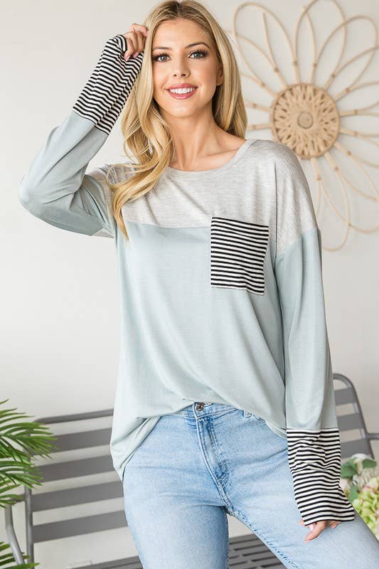 DUSTY MINT SOLID COLOR BLOCK TOP