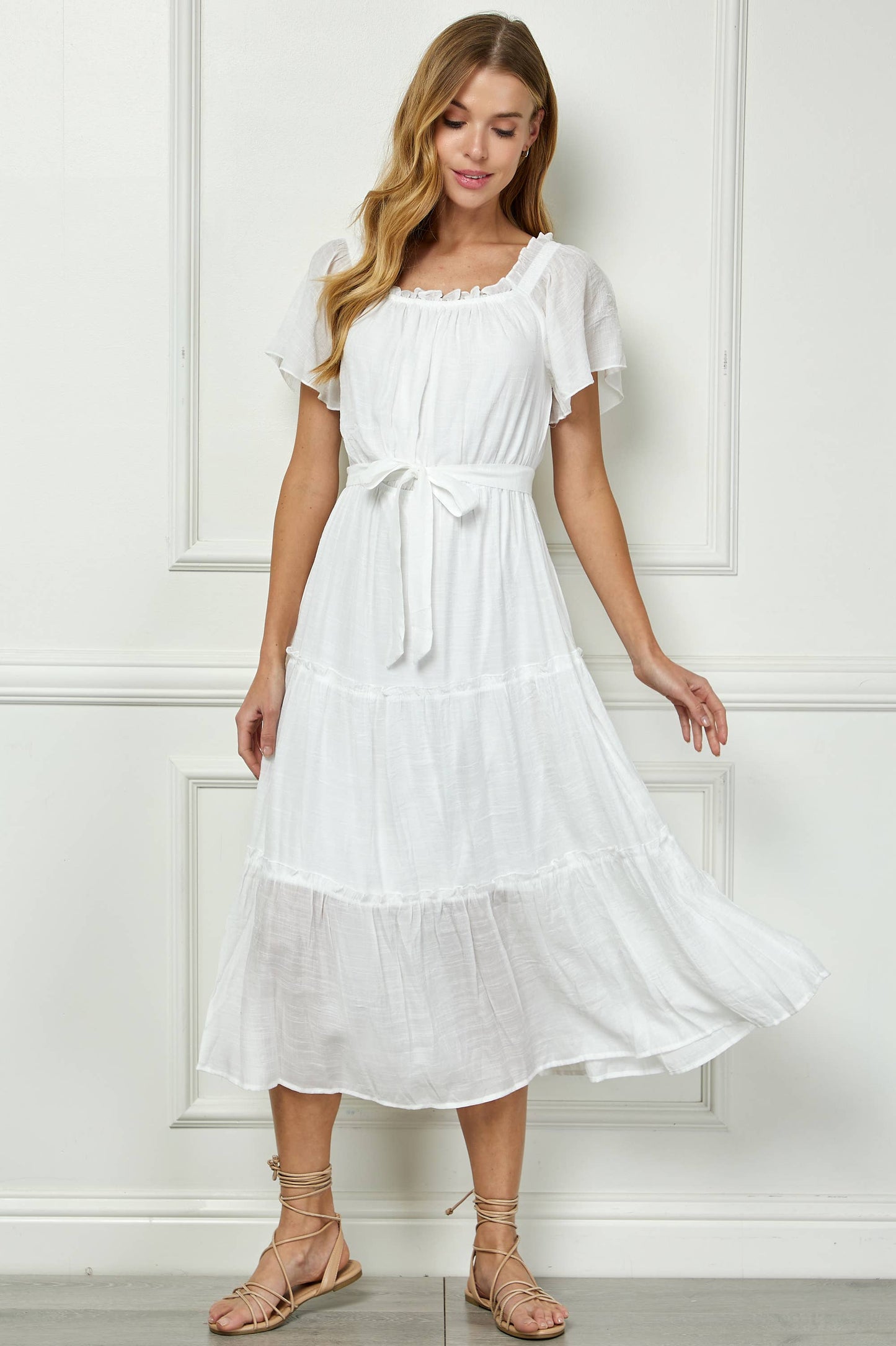 RUFFLE TIERED CROPPED MAXI WITH LINING