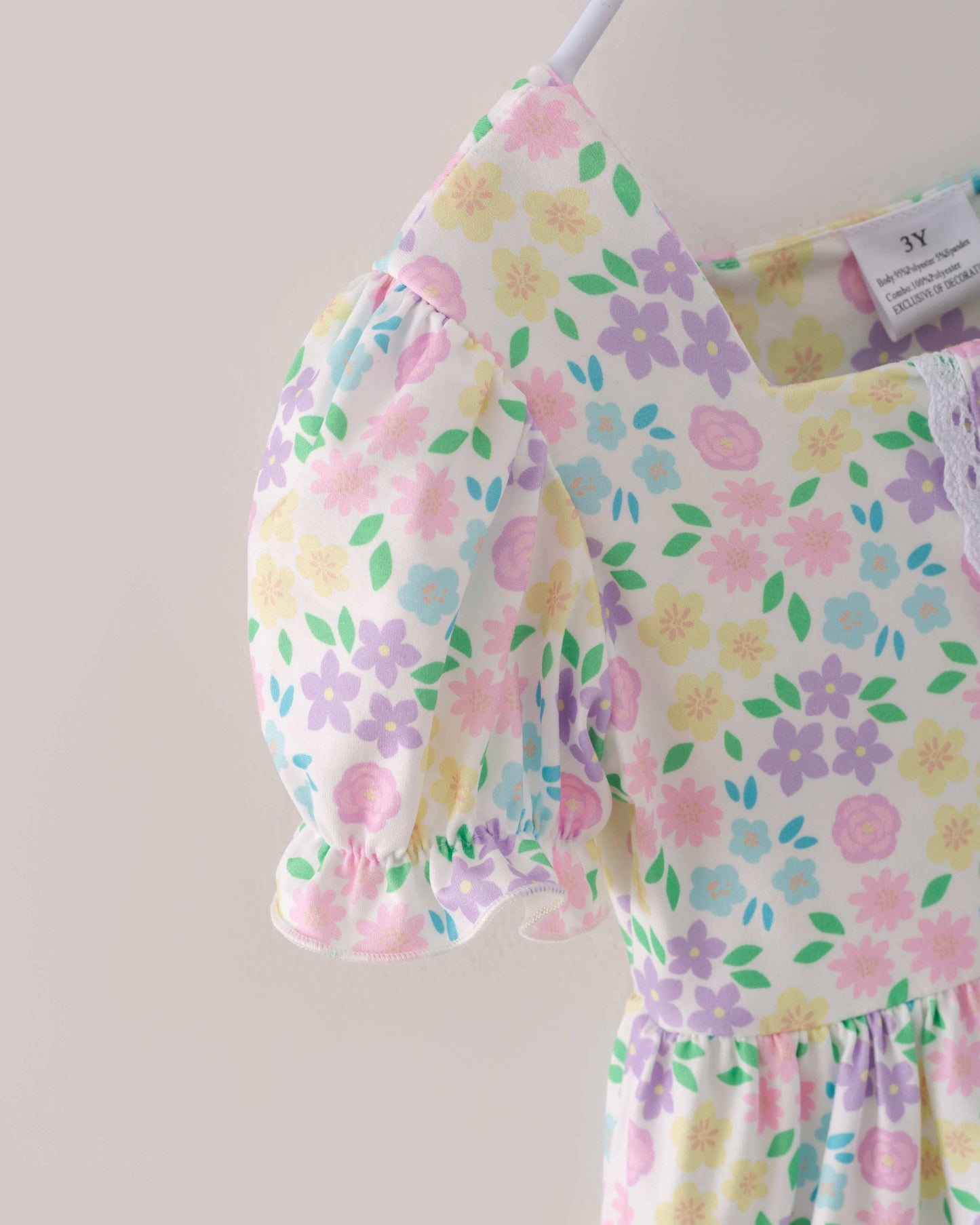 Spring Floral Puff Sleeves Ruffle Girl Dress