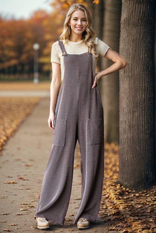 SOLID URBAN RIBBED JUMPSUITS