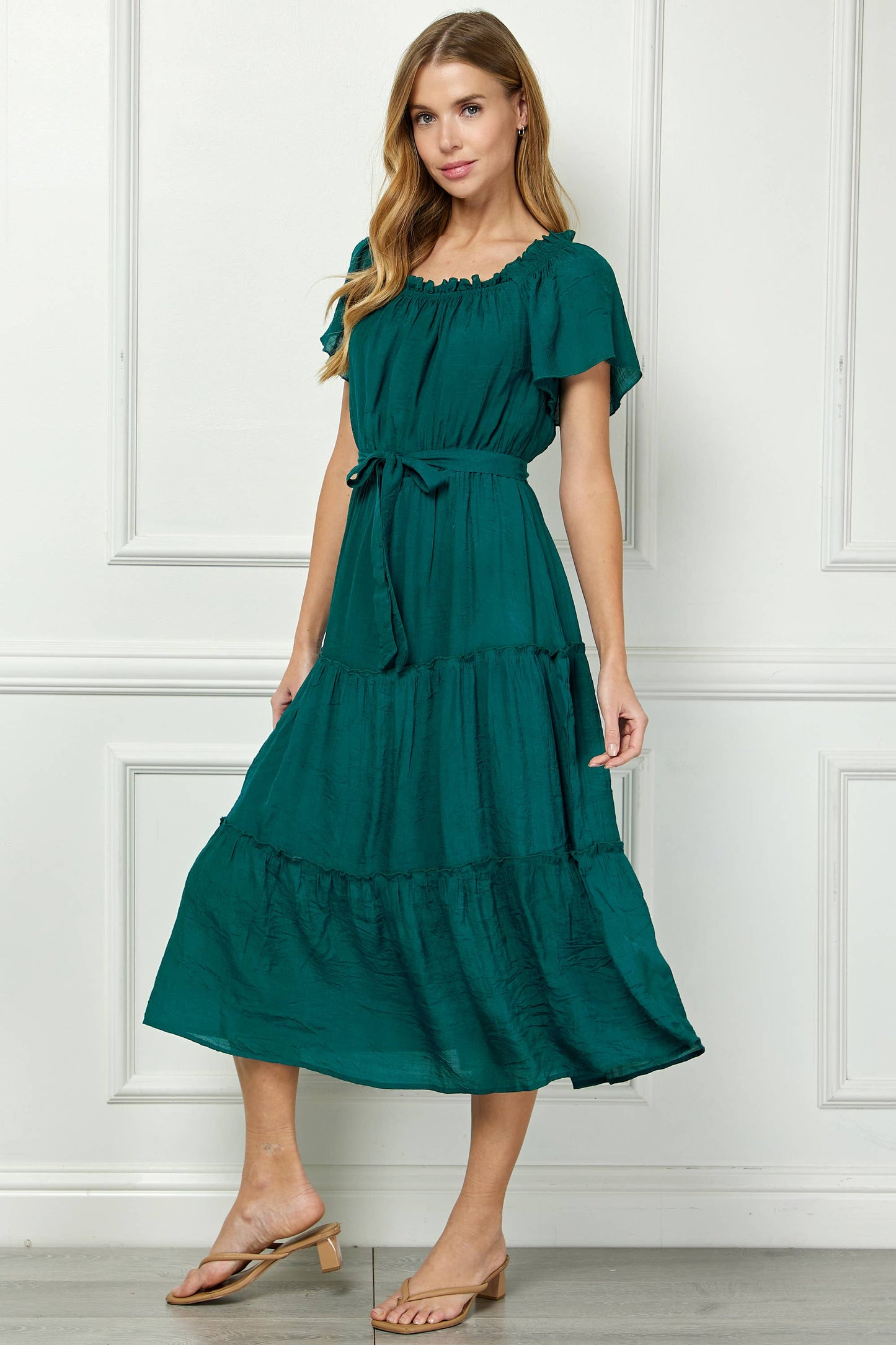 RUFFLE TIERED CROPPED MAXI WITH LINING
