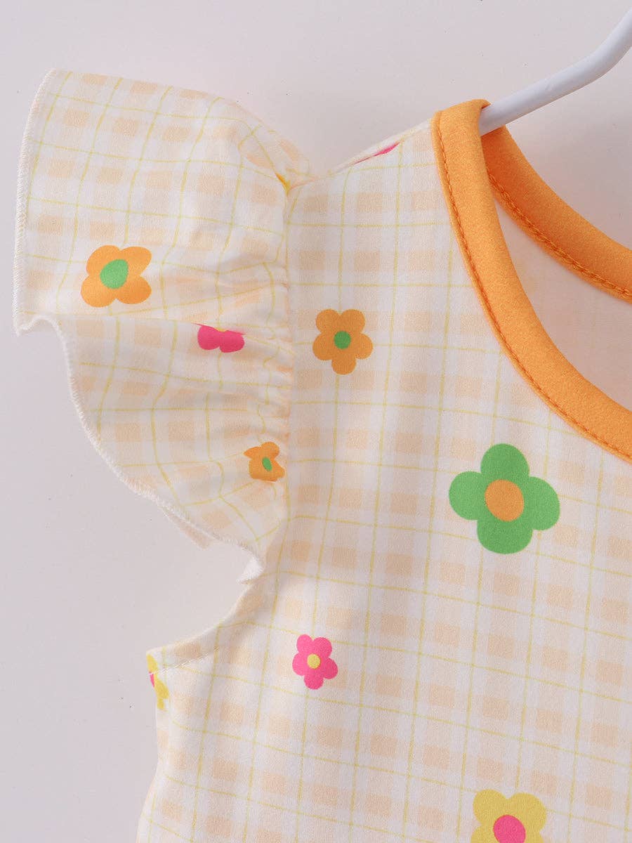 Retro Flower Yellow Plaid Ruffle Girl Dress