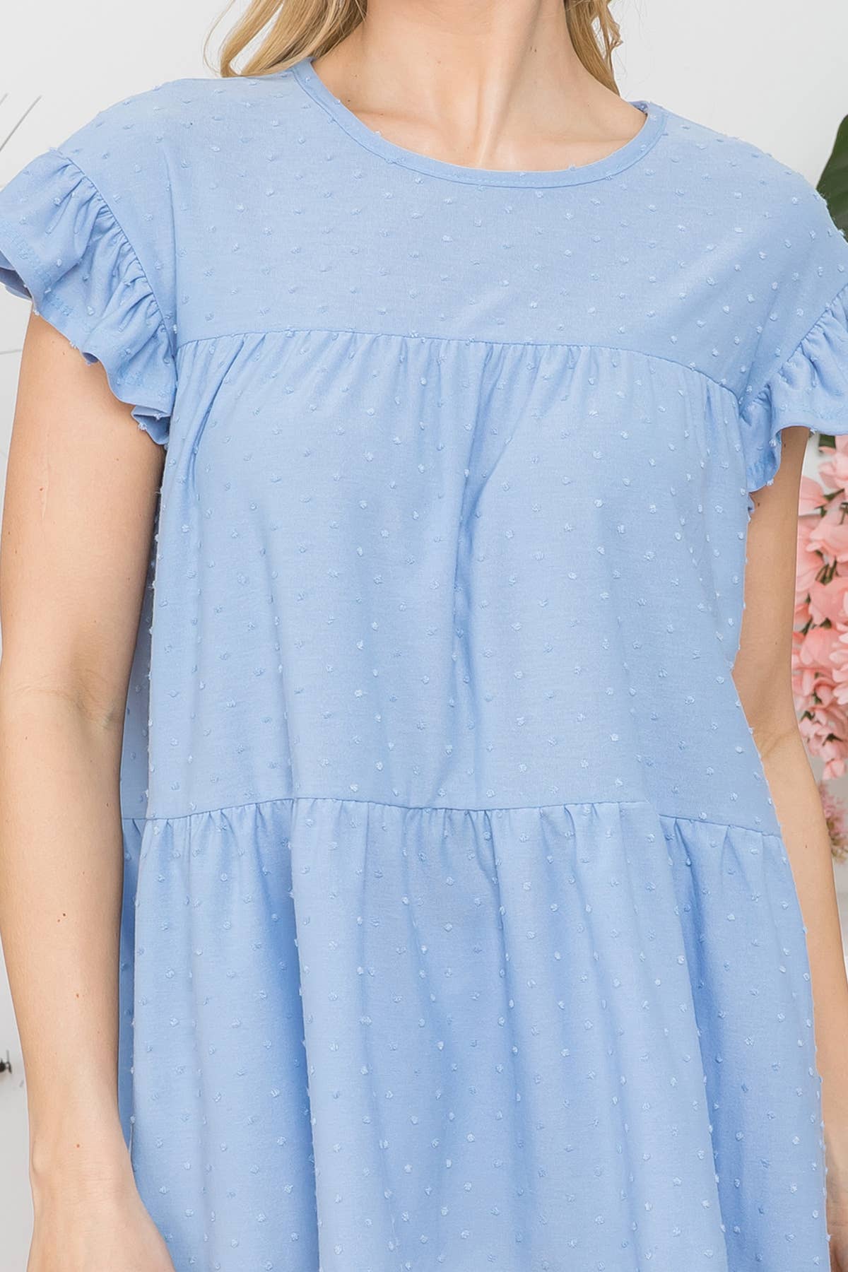 PLUS SIZE ROUND NECK CAP SLEEVE SWISS DOT TOP