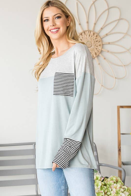 DUSTY MINT SOLID COLOR BLOCK TOP