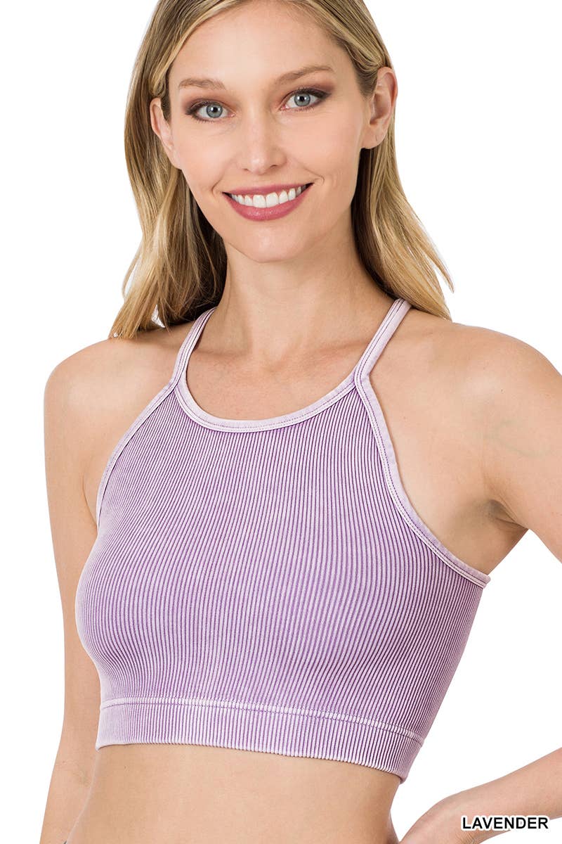 Premium Washed Seamless Halter Racerback Crop Tank