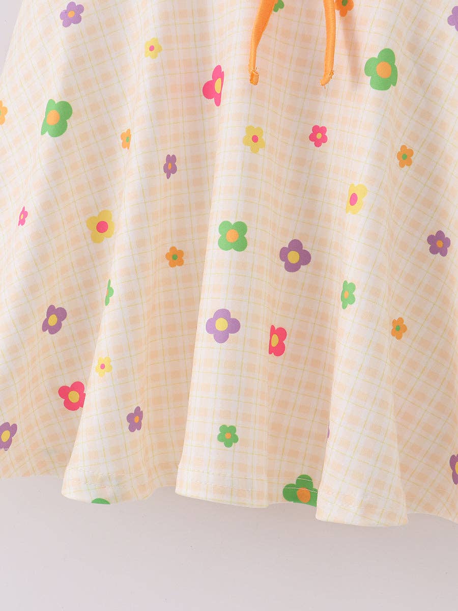 Retro Flower Yellow Plaid Ruffle Girl Dress