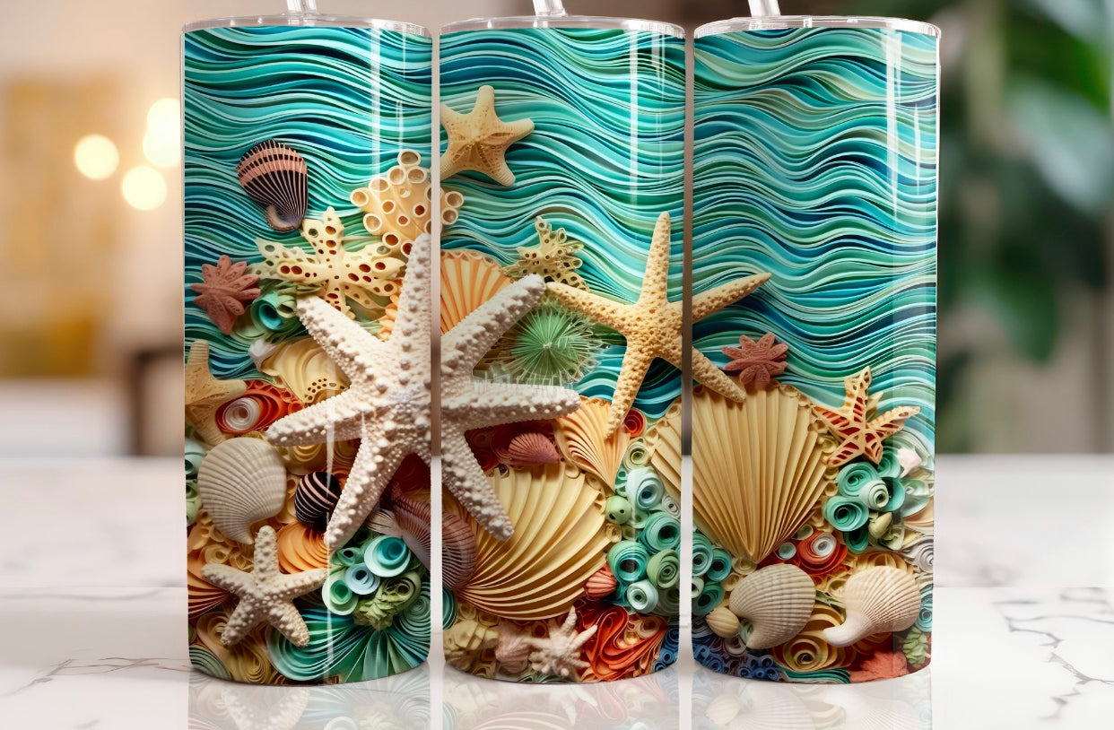 20oz. Tumbler Ocean and Shells 3D