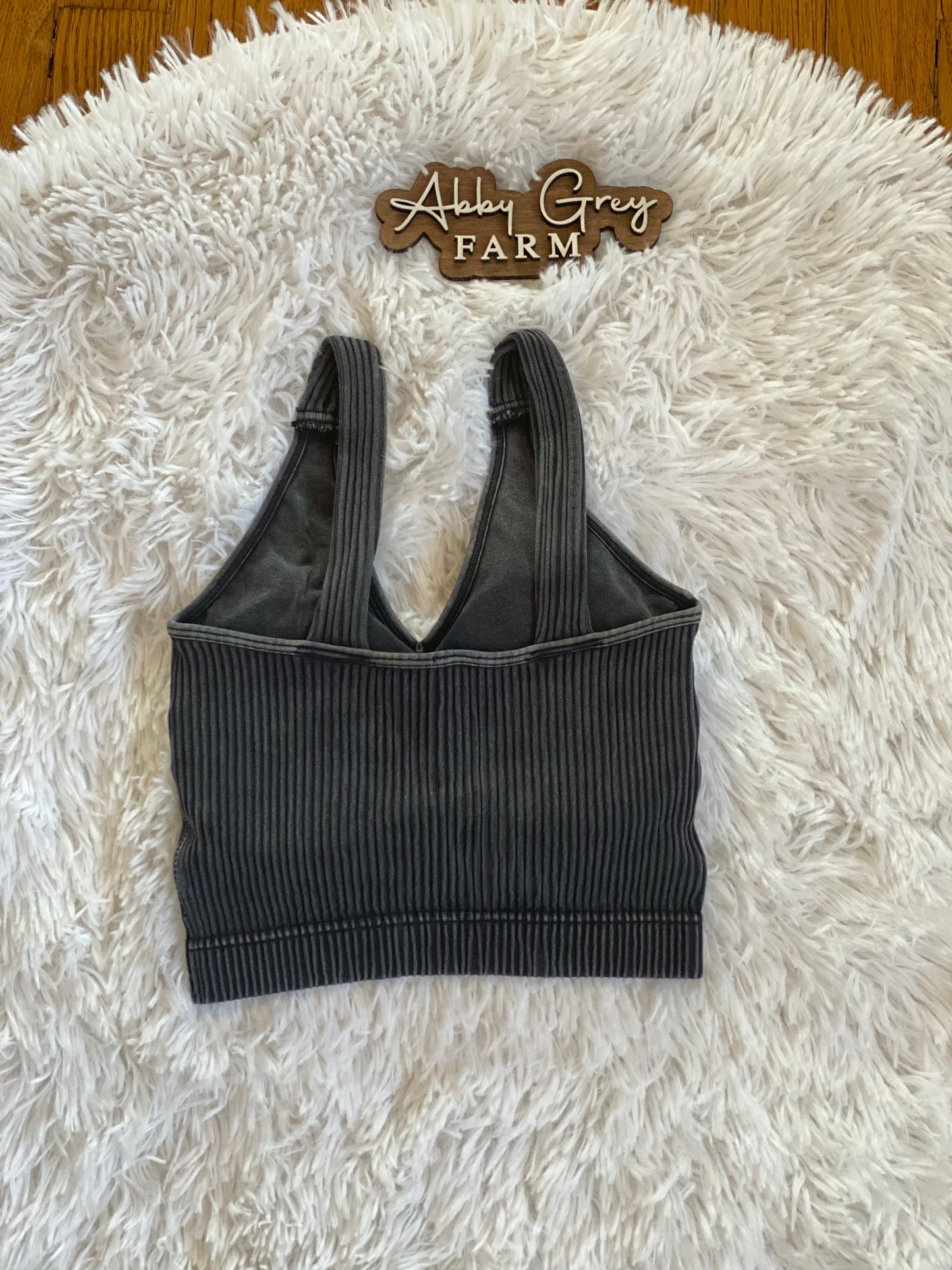 WASHED RIBBED CROPPED BRA PADDED TANK TOP
