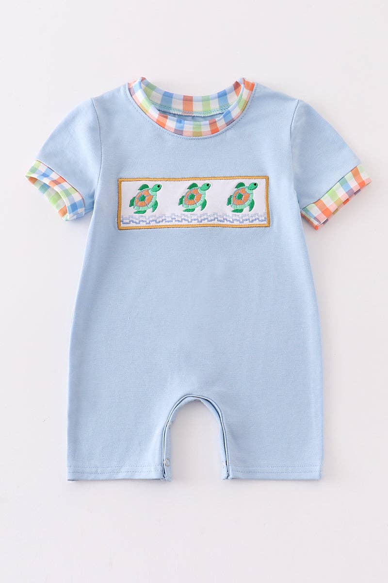 Turtle embroidery boy romper