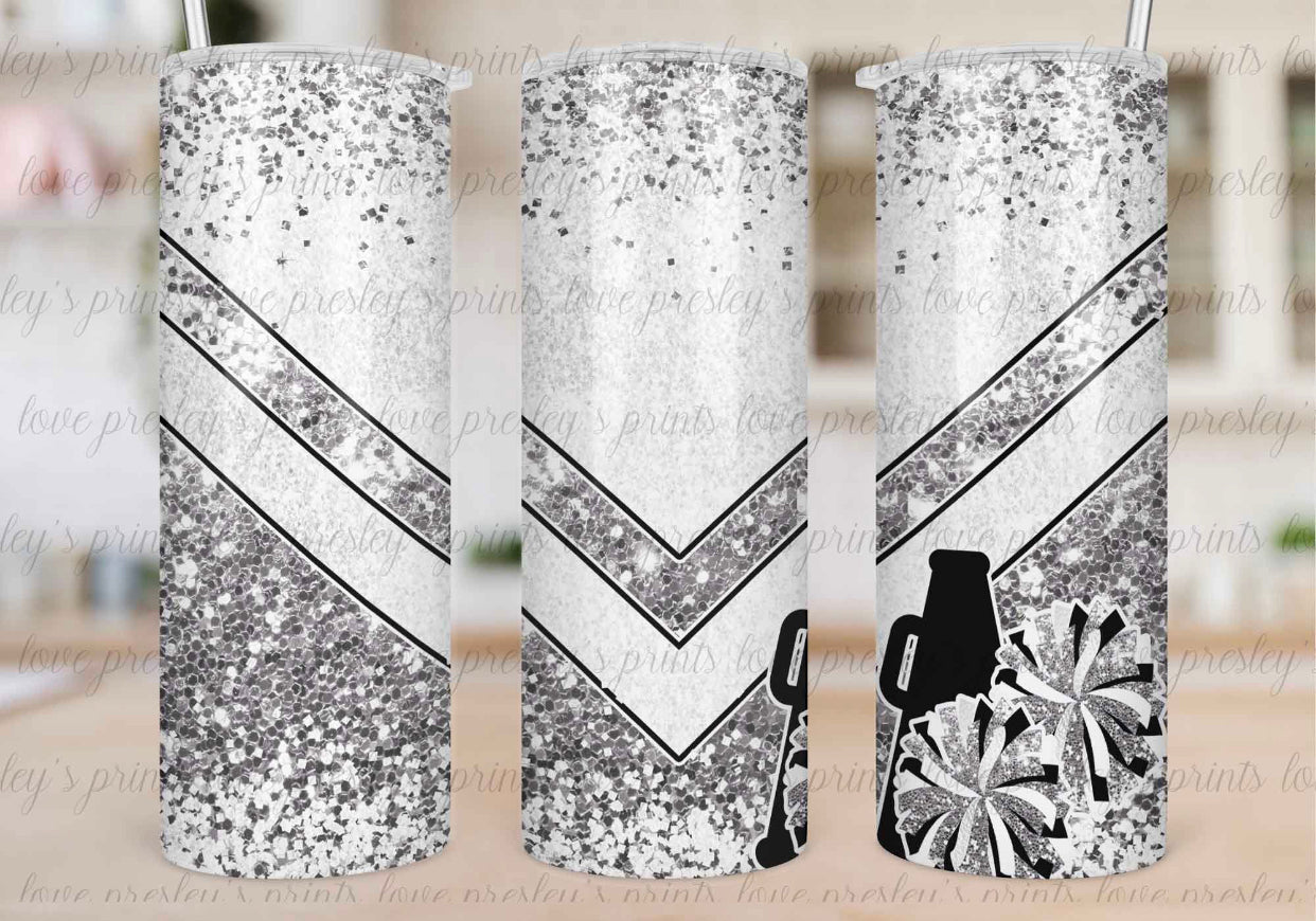 20oz. Tumbler White Silver Cheer Design