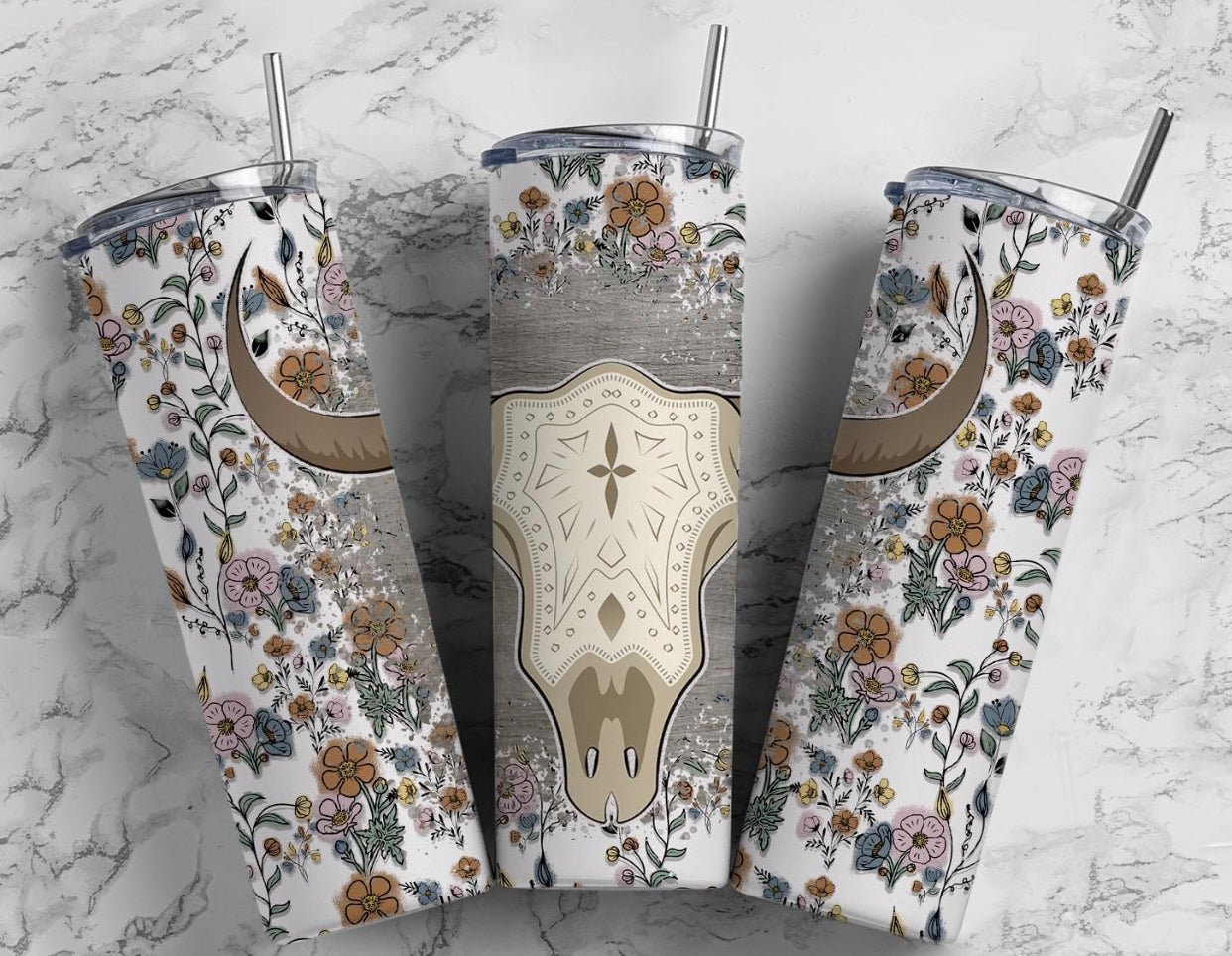 20oz. Tumbler Boho Bull Skull
