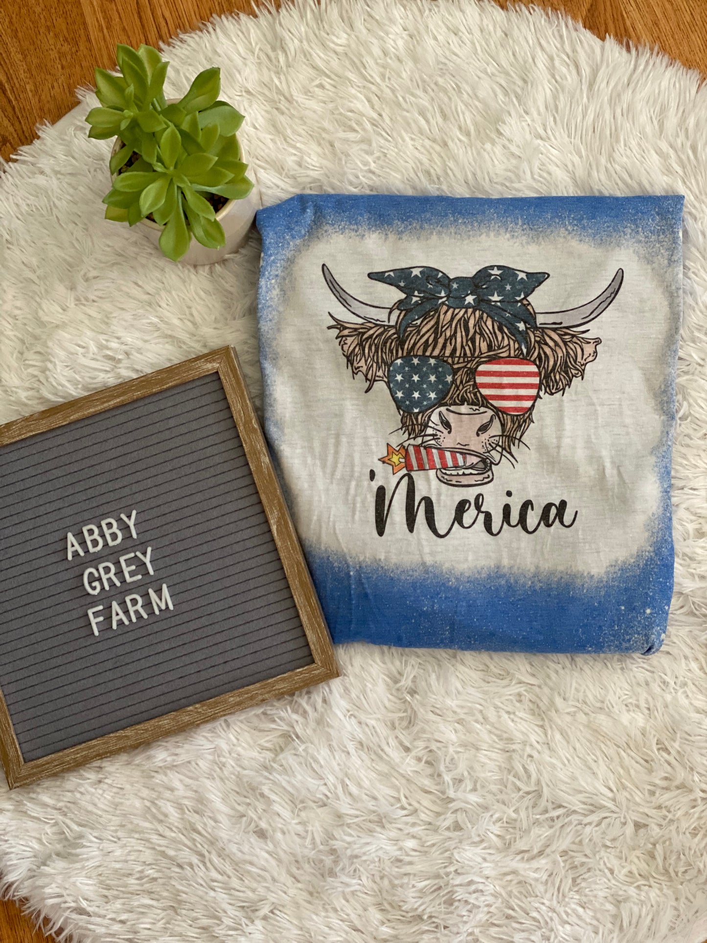 Bleached Tee- ‘Merica Cow