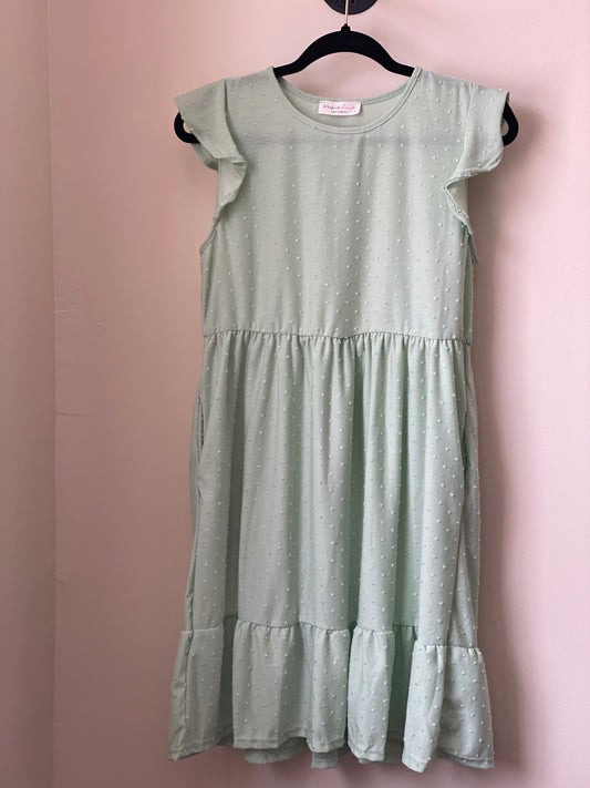 SWISS DOT RUFFLE CAP SLEEVE ABOVE KNEE DRESS