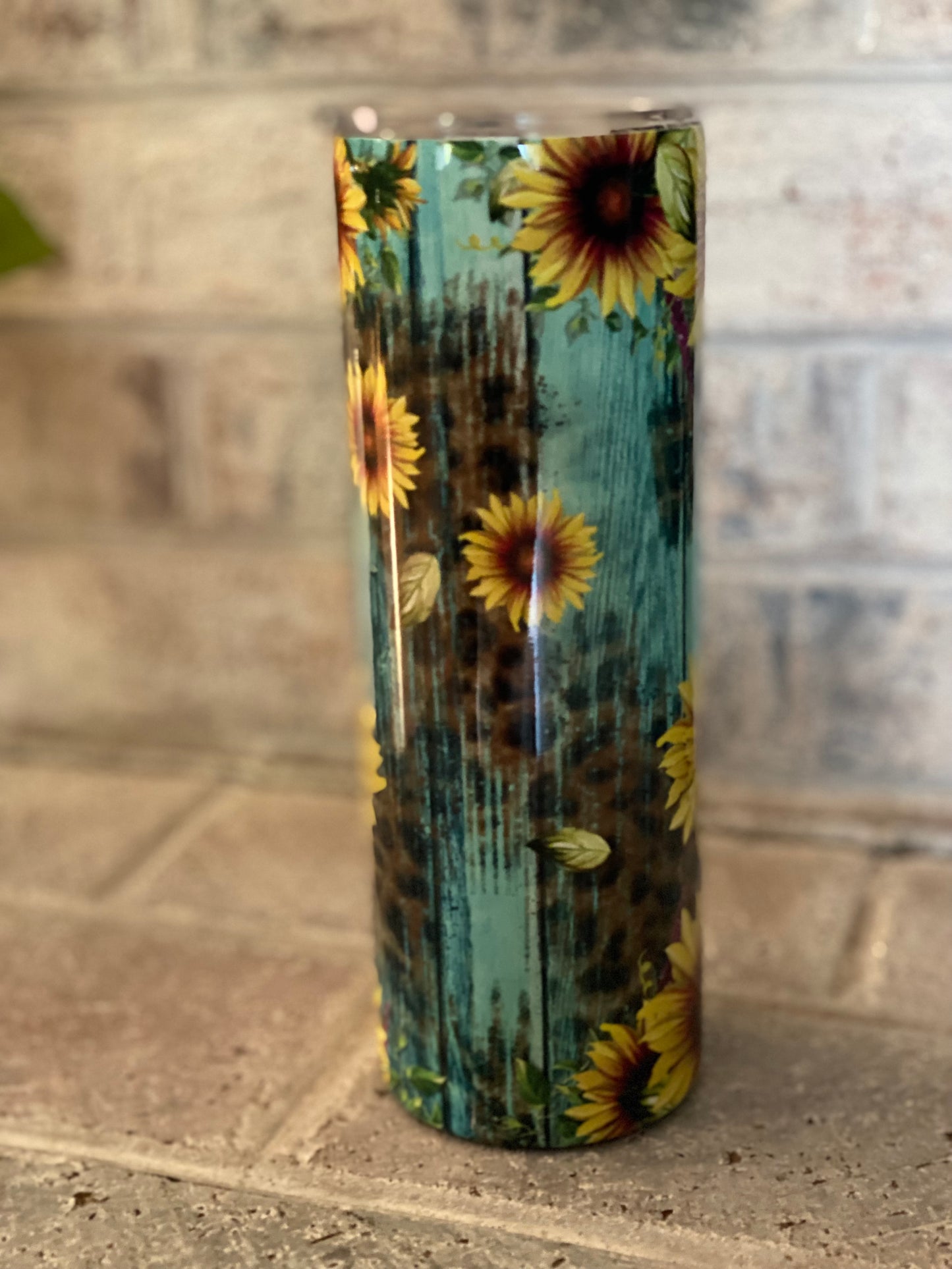 20oz. Tumbler Rustic Sunflower Leopard Design