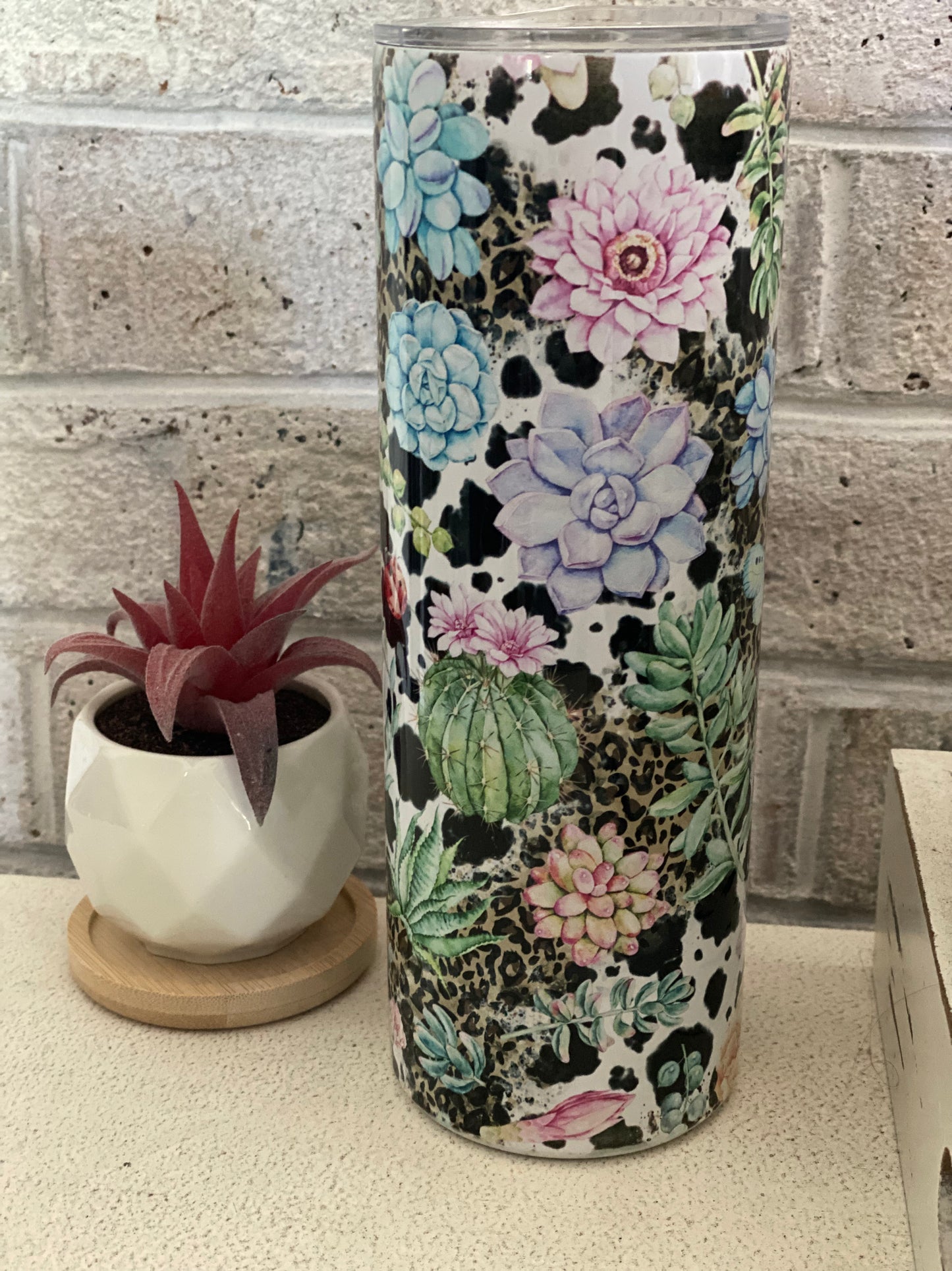 20oz. Tumbler Cowhide Succulents