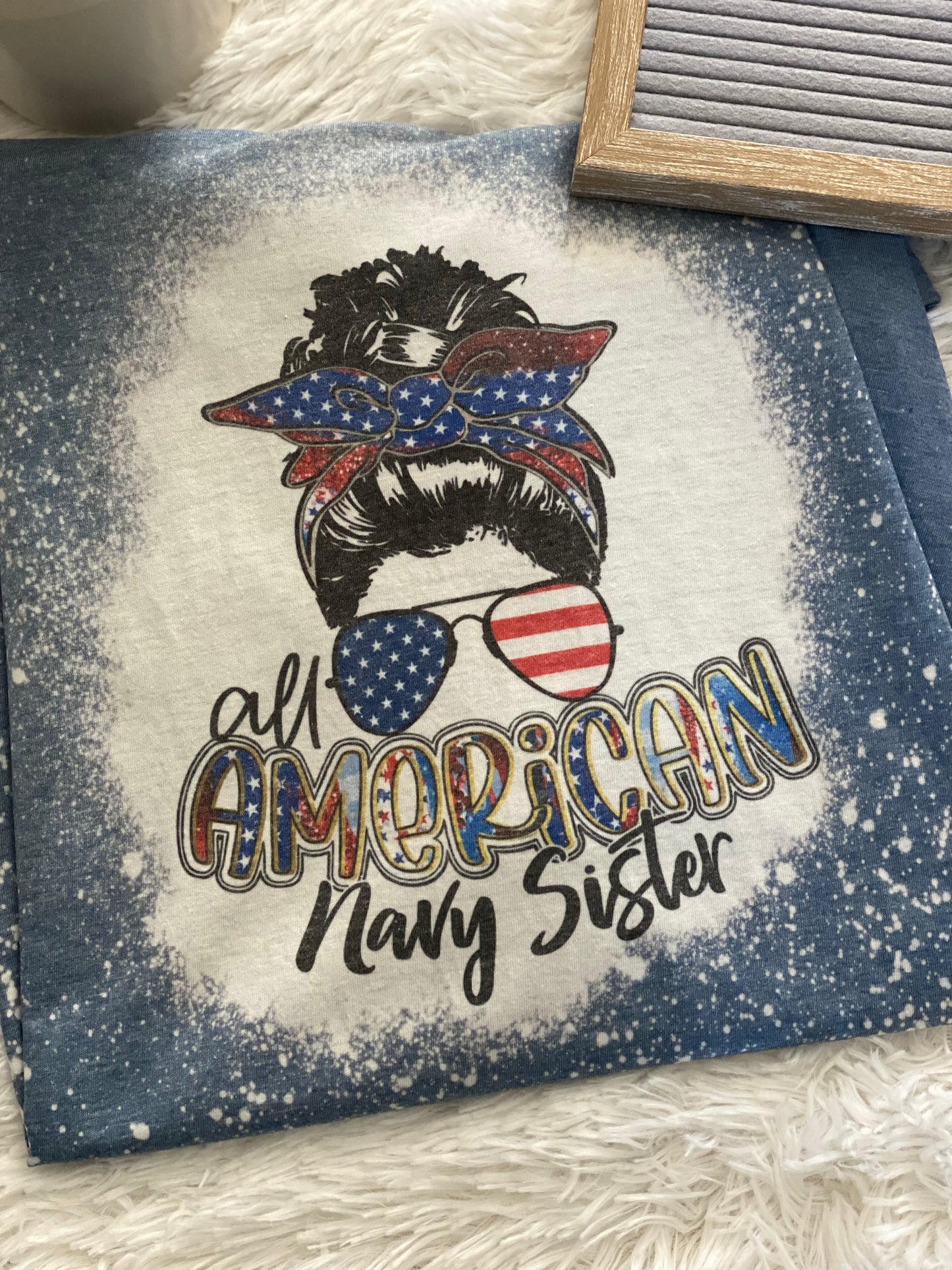Bleached Tee- All American Navy Sister