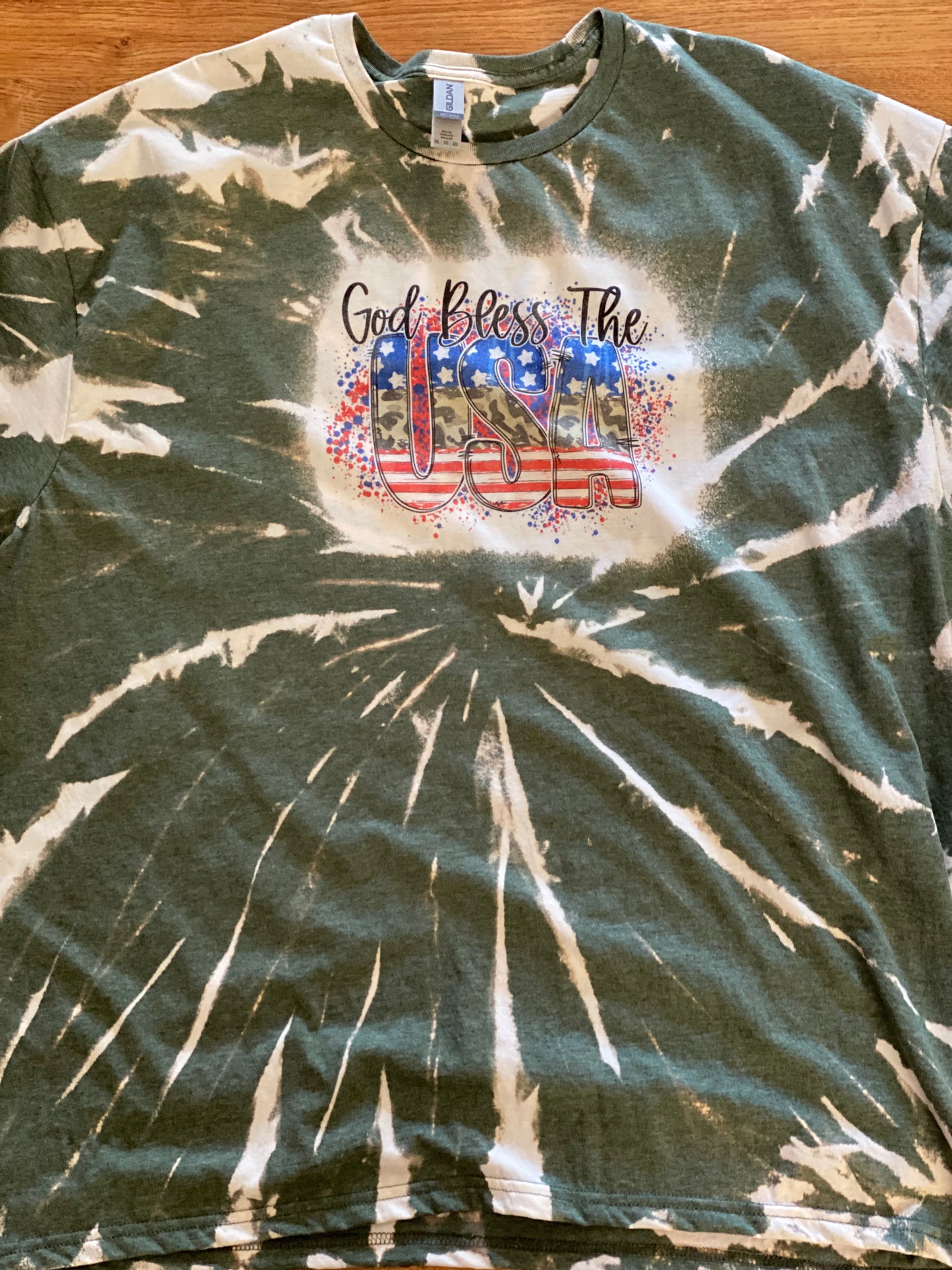 Tie Dye Bleached Tee- God Bless the USA