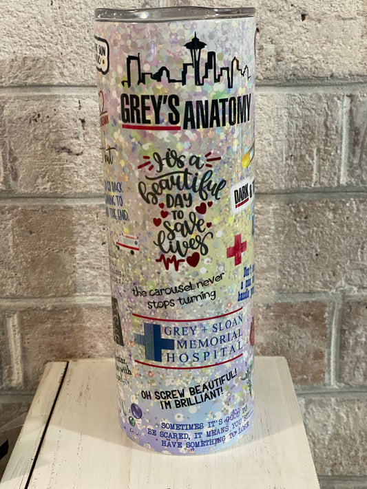 20oz. Tumbler Glitter Grey’s Anatomy Design