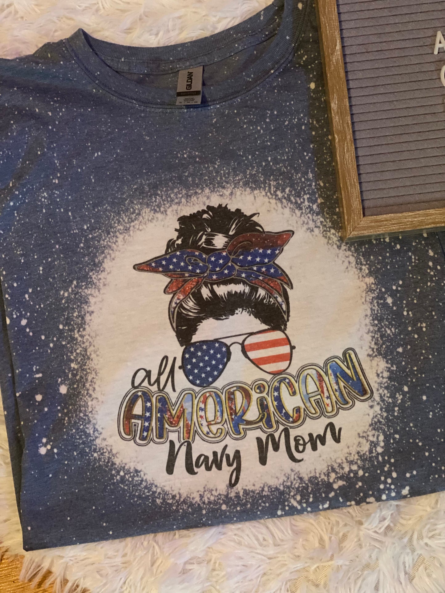 Bleached Tee- All American Navy Mom