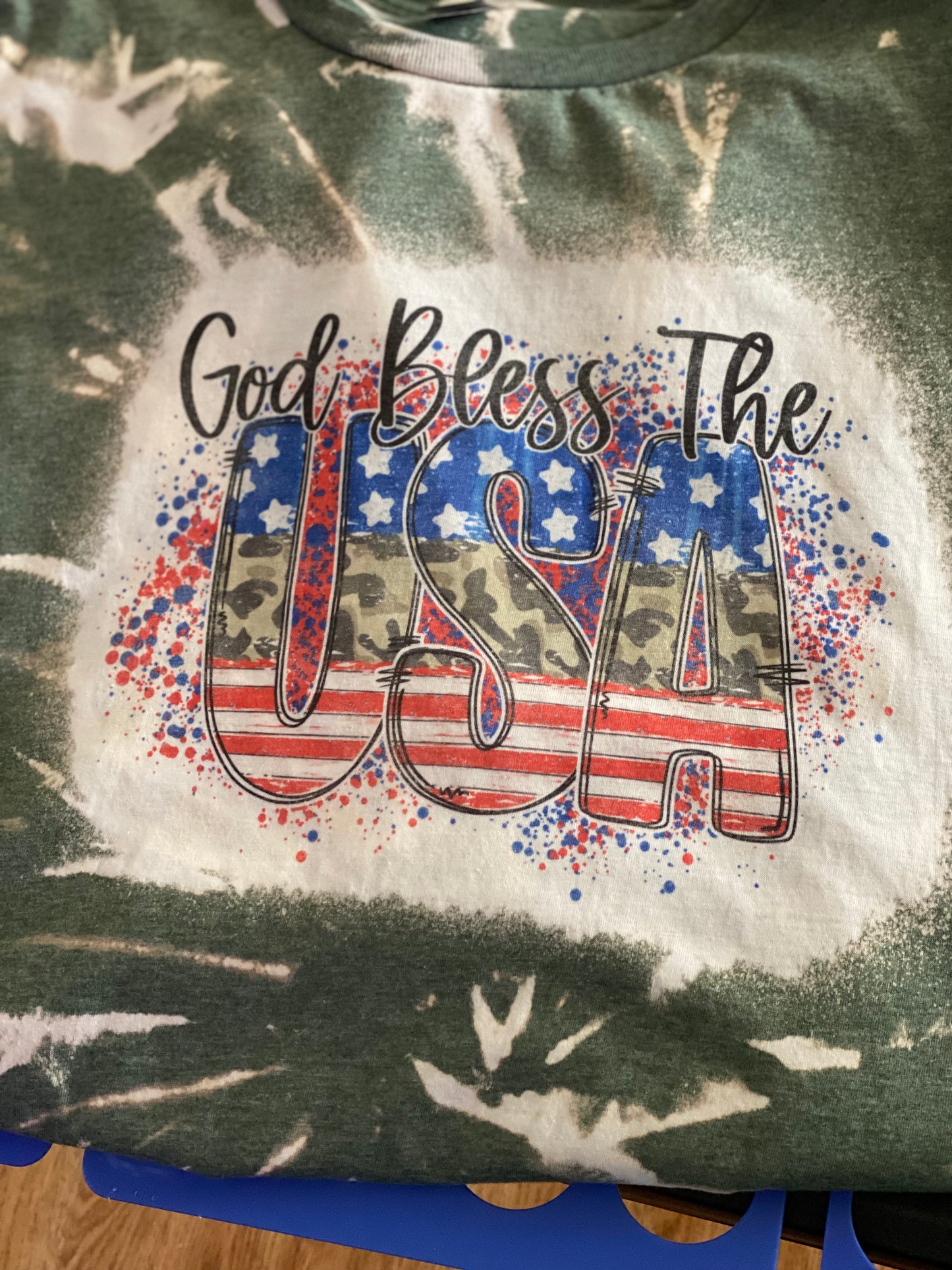 Tie Dye Bleached Tee- God Bless the USA