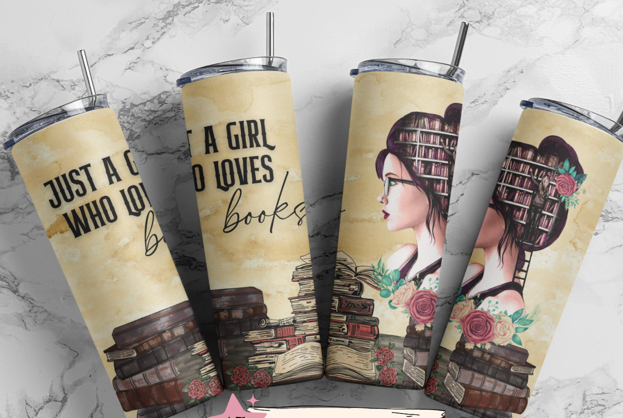 20oz. Tumbler Just a Girl Who Loves Books Design